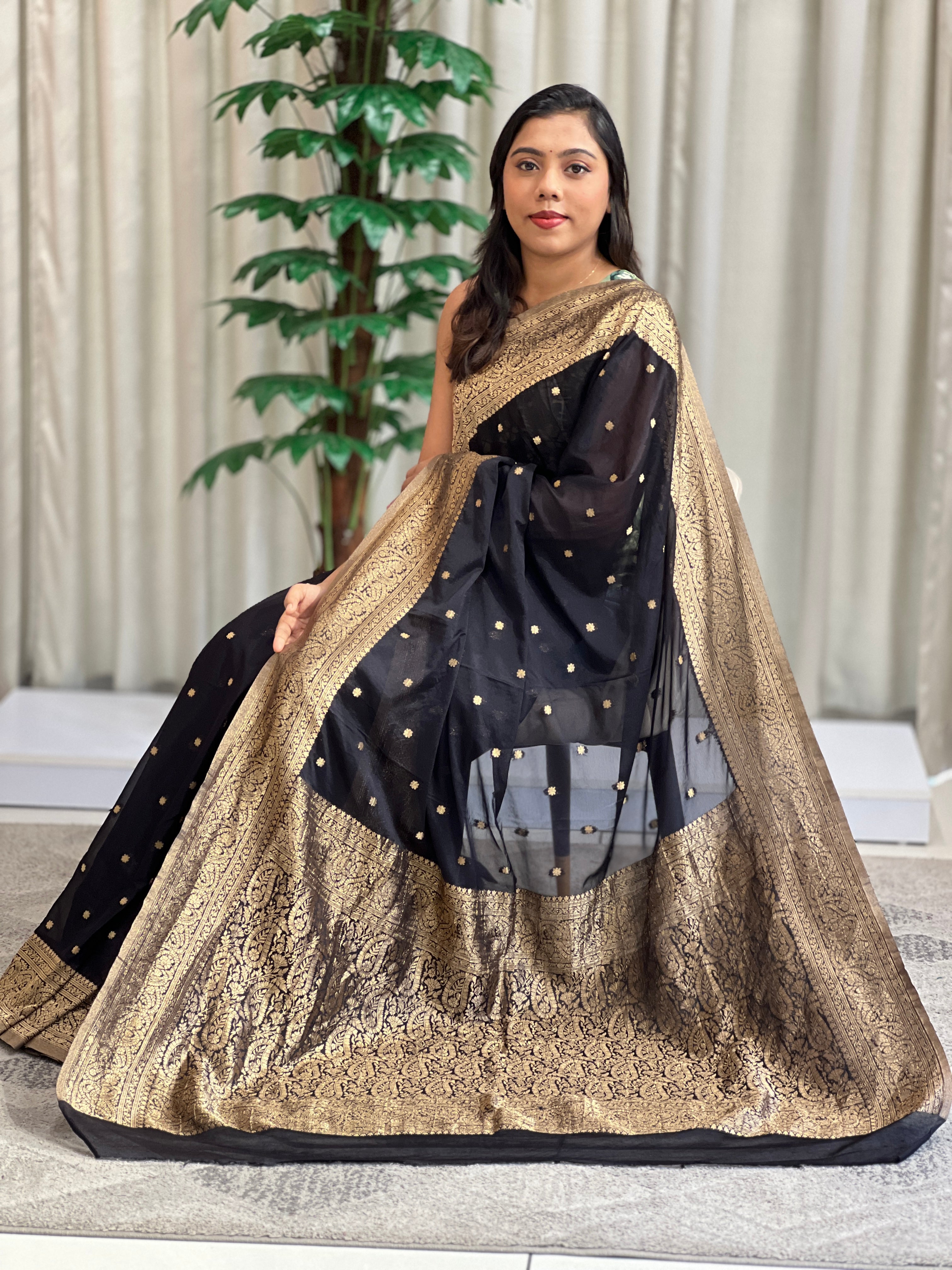 Buta Woven Pattern Chinnon Saree  | RS170