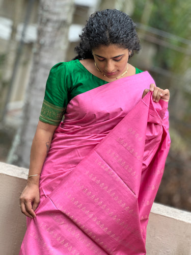 Pink Colour Bamboo Tussar Saree with Zari Weaved Pallu Design | ACT1124
