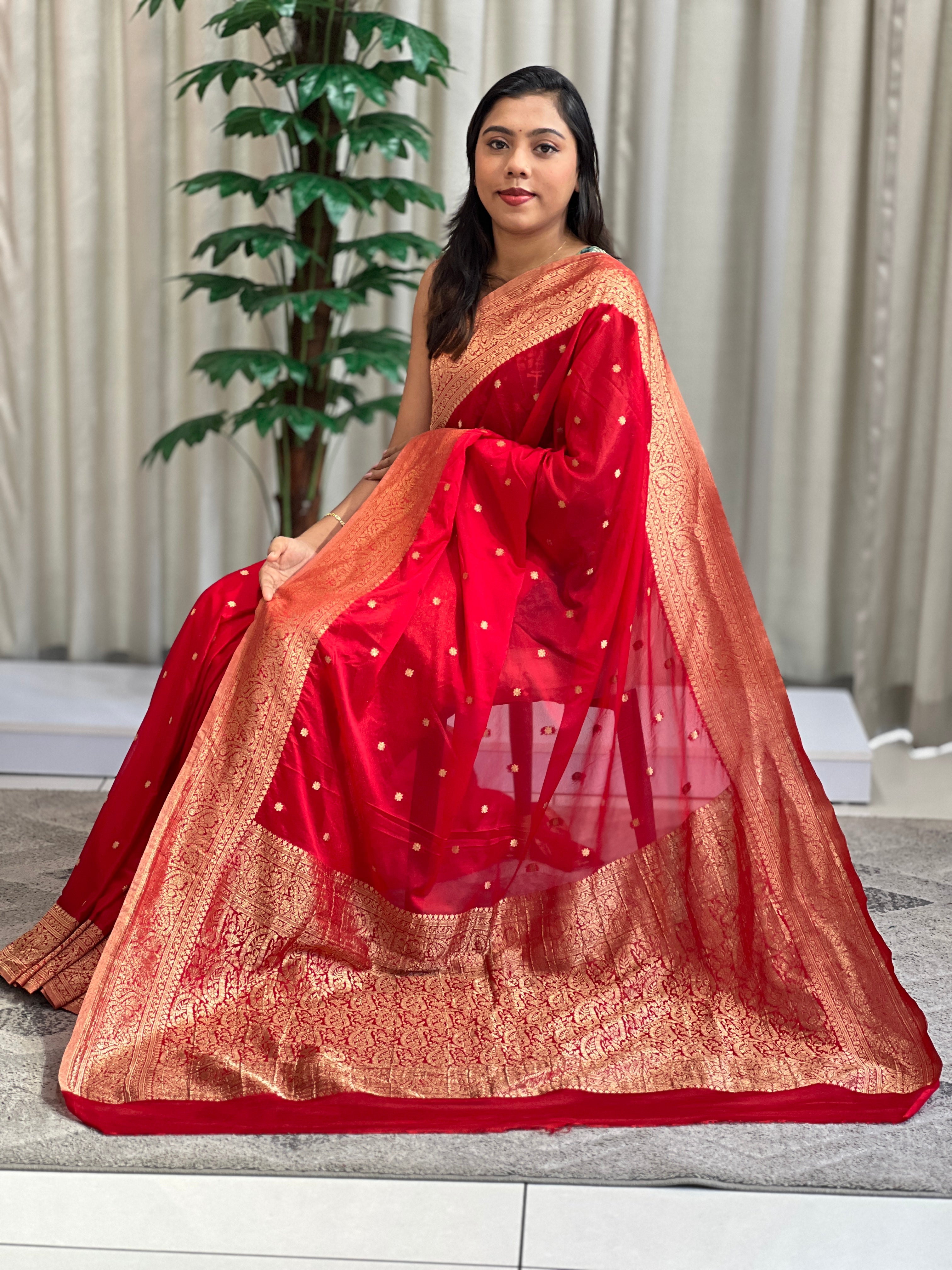 Buta Woven Pattern Chinnon Saree  | RS169