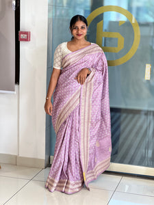 Printed Machine Embroidery Detailed Semi Tussar Saree | SVF164