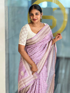 Printed Machine Embroidery Detailed Semi Tussar Saree | SVF164
