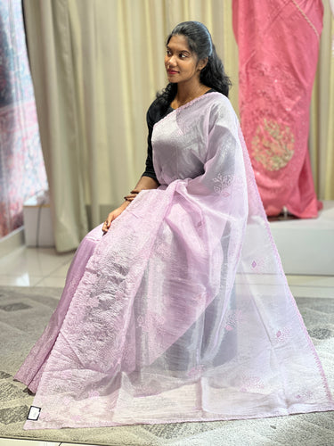 Floral Embroidered Crushed Tissue Organza Saree | BLD698
