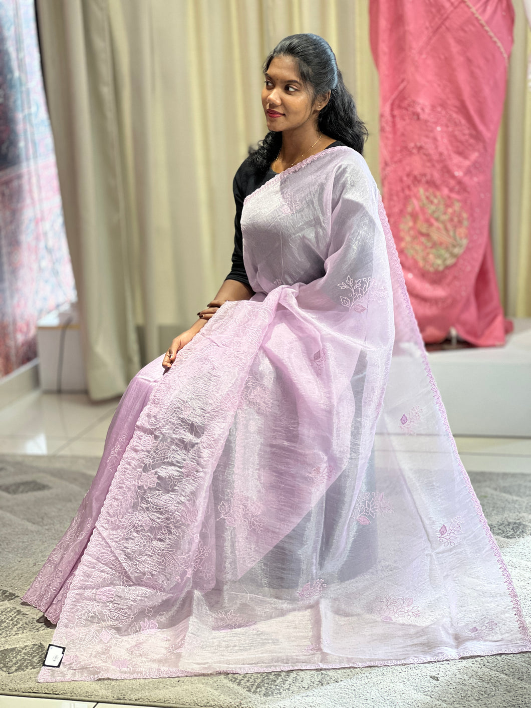 Floral Embroidered Crushed Tissue Organza Saree | BLD698