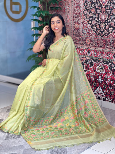 Jamdani Weaved Lotus Detailed Bagalpuri Linen Saree | SSN209