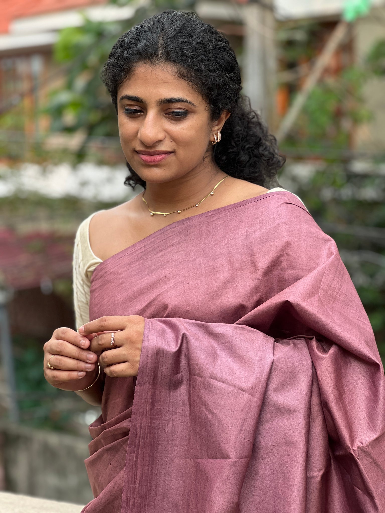 Admiring Silk Base Mauve Color Saree With Sequins Work And V Neck Blouse