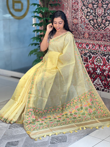Jamdani Weaved Lotus Detailed Bagalpuri Linen Saree | SSN211
