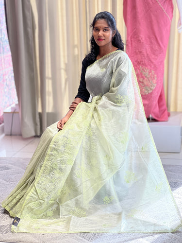Floral Embroidered Crushed Tissue Organza Saree | BLD697