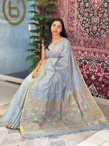 Jamdani Weaved Lotus Detailed Bagalpuri Linen Saree | SSN208