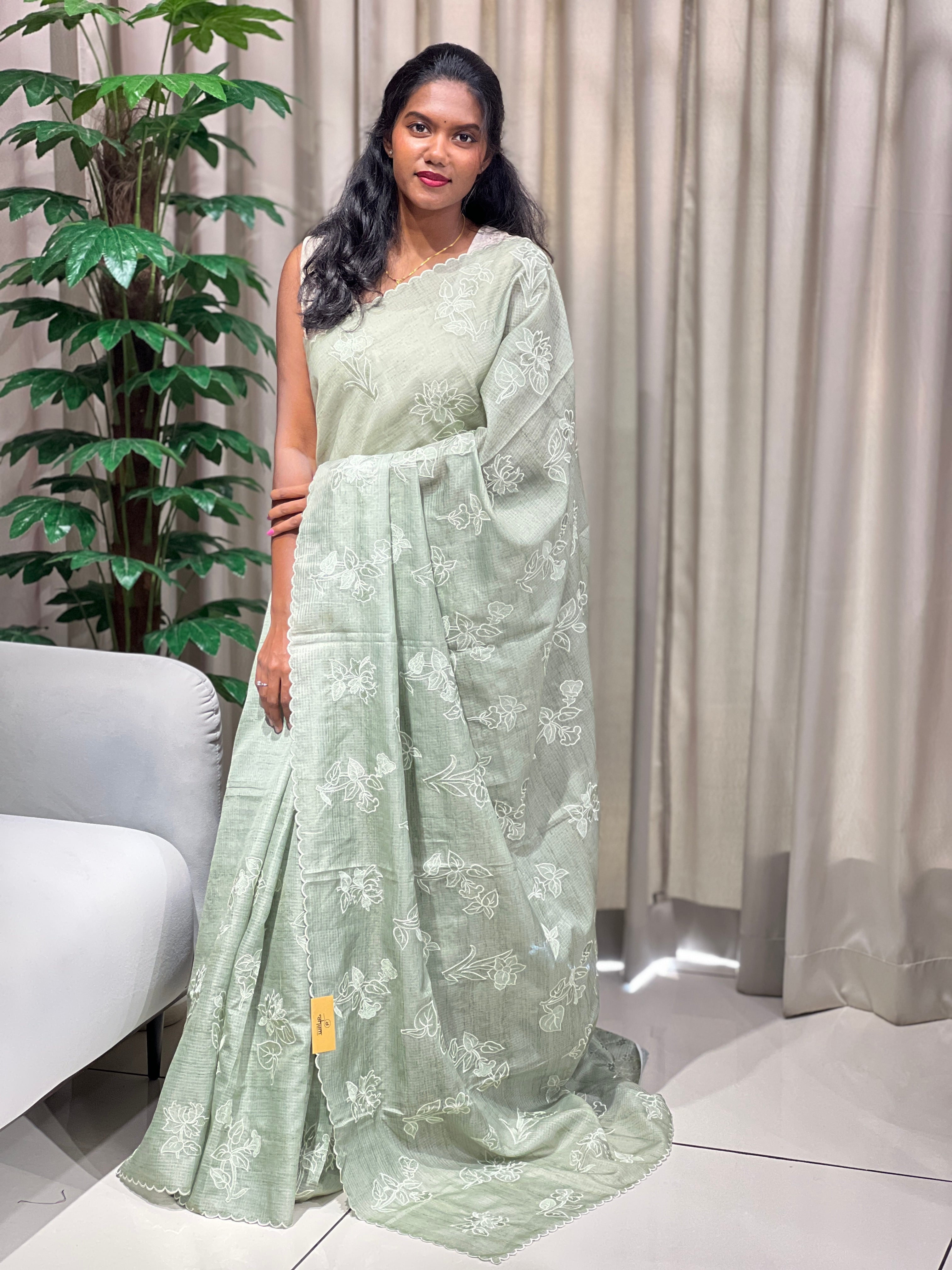 Floral Machine Embroidery Detailed Silky Kota Saree | BLD2083