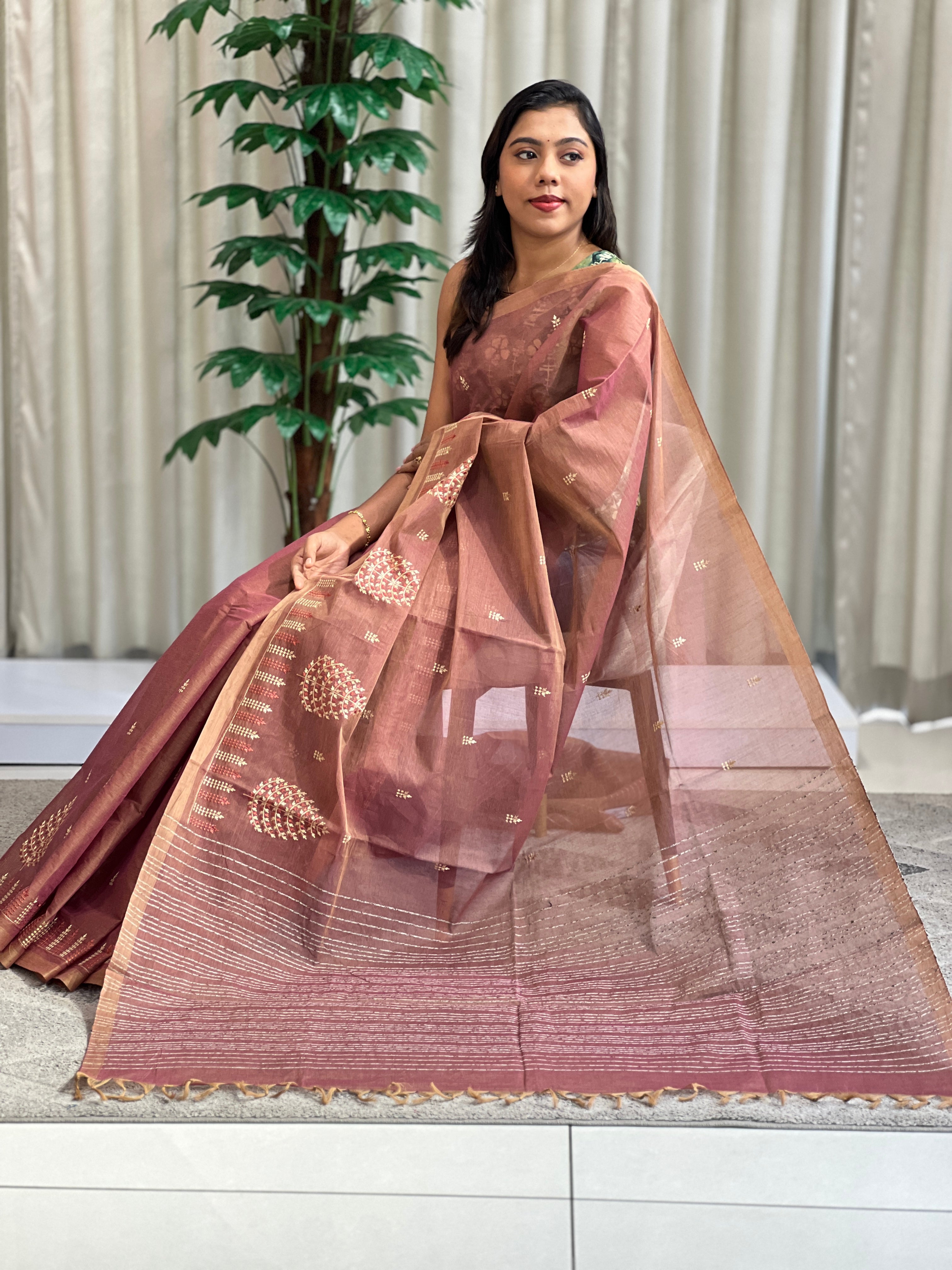 Machine Embroidered Cotton Saree | RVS113