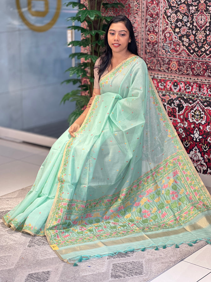 Jamdani Weaved Lotus Detailed Bagalpuri Linen Saree | SSN212