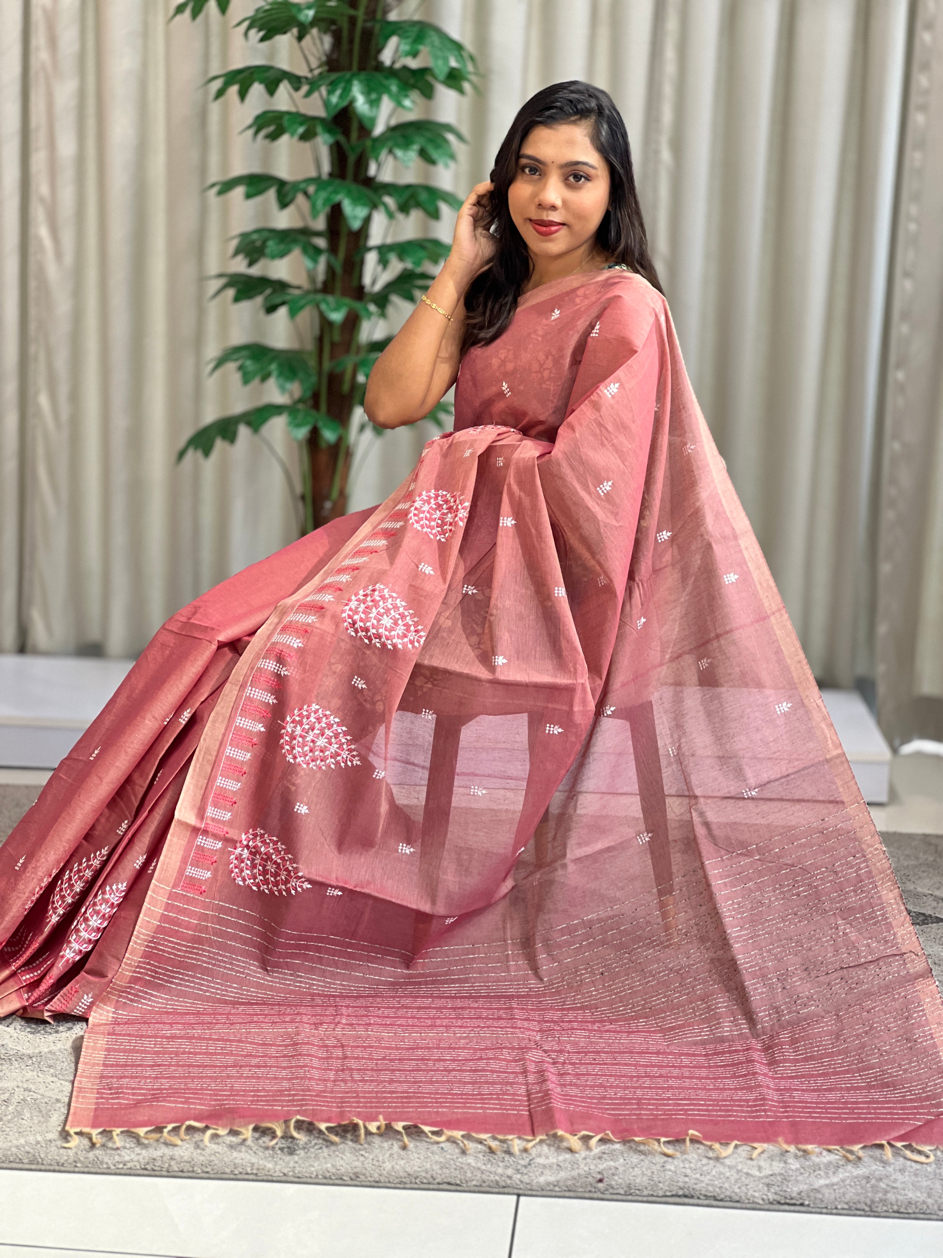 Machine Embroidered Cotton Saree  | RVS110