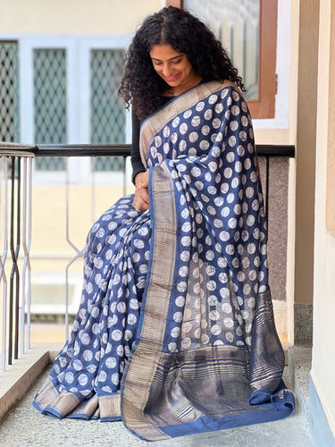 Screen Printed Modal Chanderi Saree | AHD1854