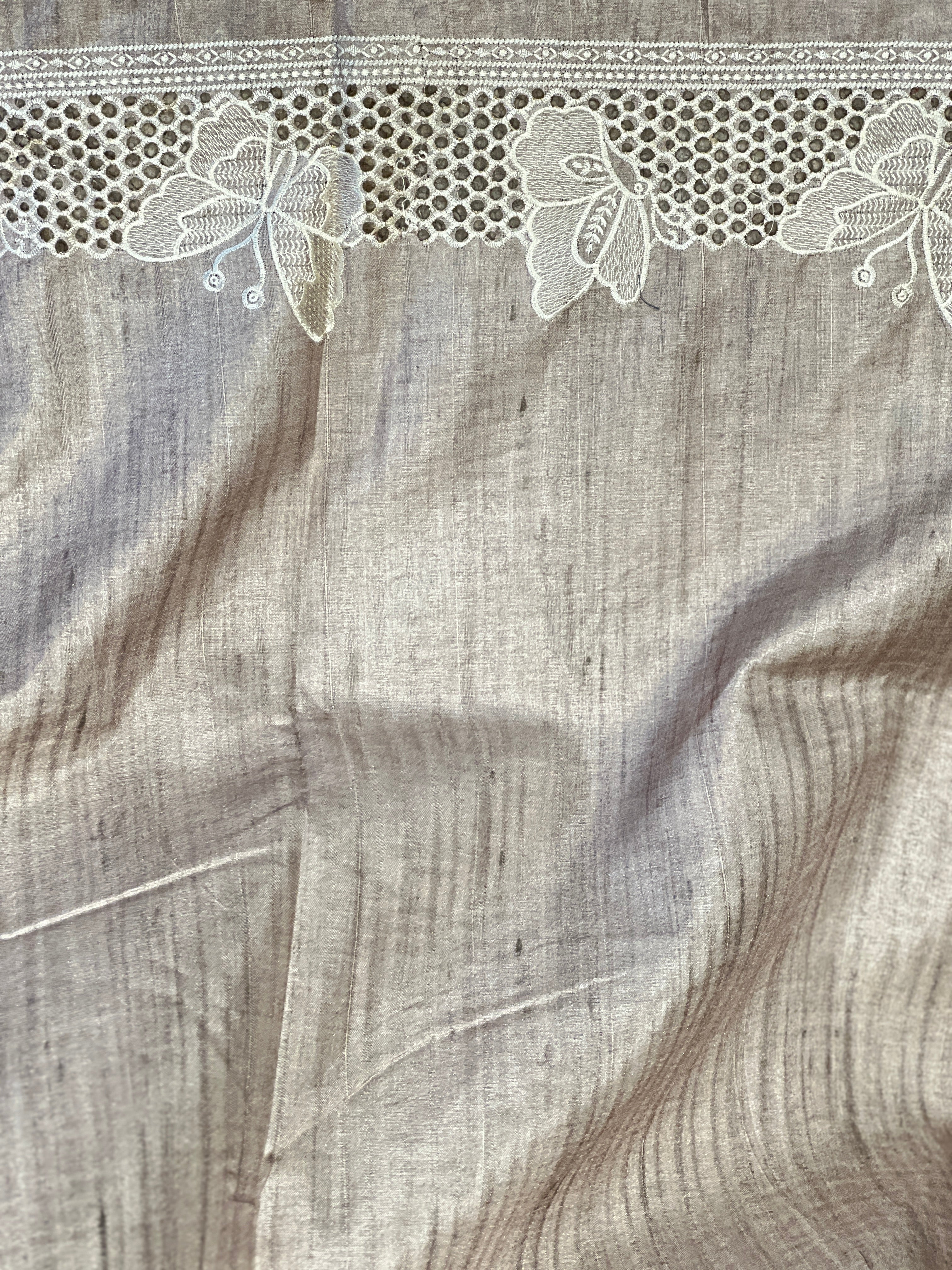 Printed Embroidery & Cutwork Detailed Semi Tussar Saree | SVF172