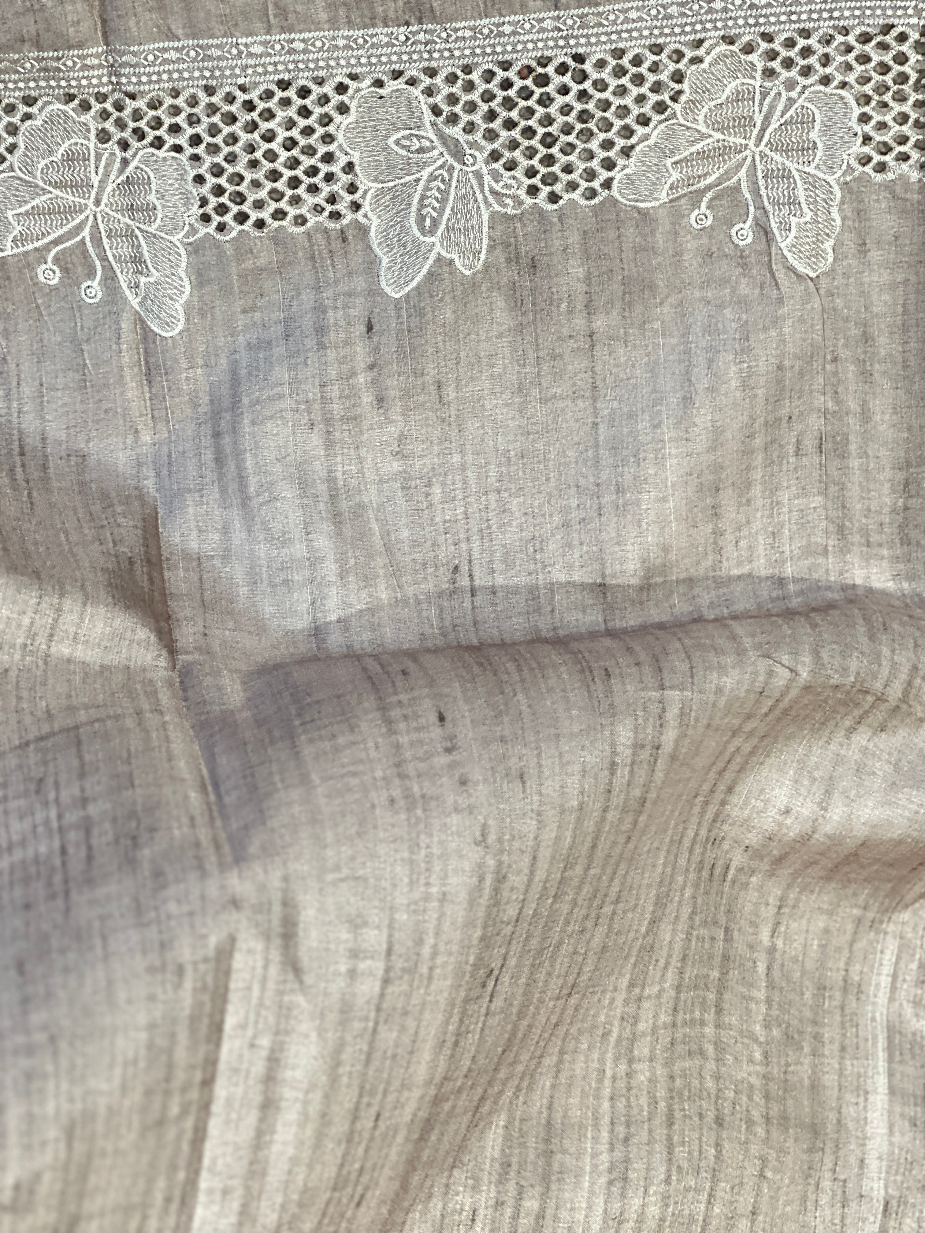 Printed Embroidery & Cutwork Detailed Semi Tussar Saree | SVF171
