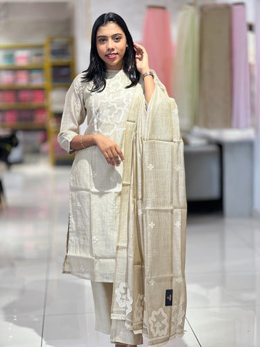 Jamdani Weaved Chanderi Finish Kurta Set | DIL141