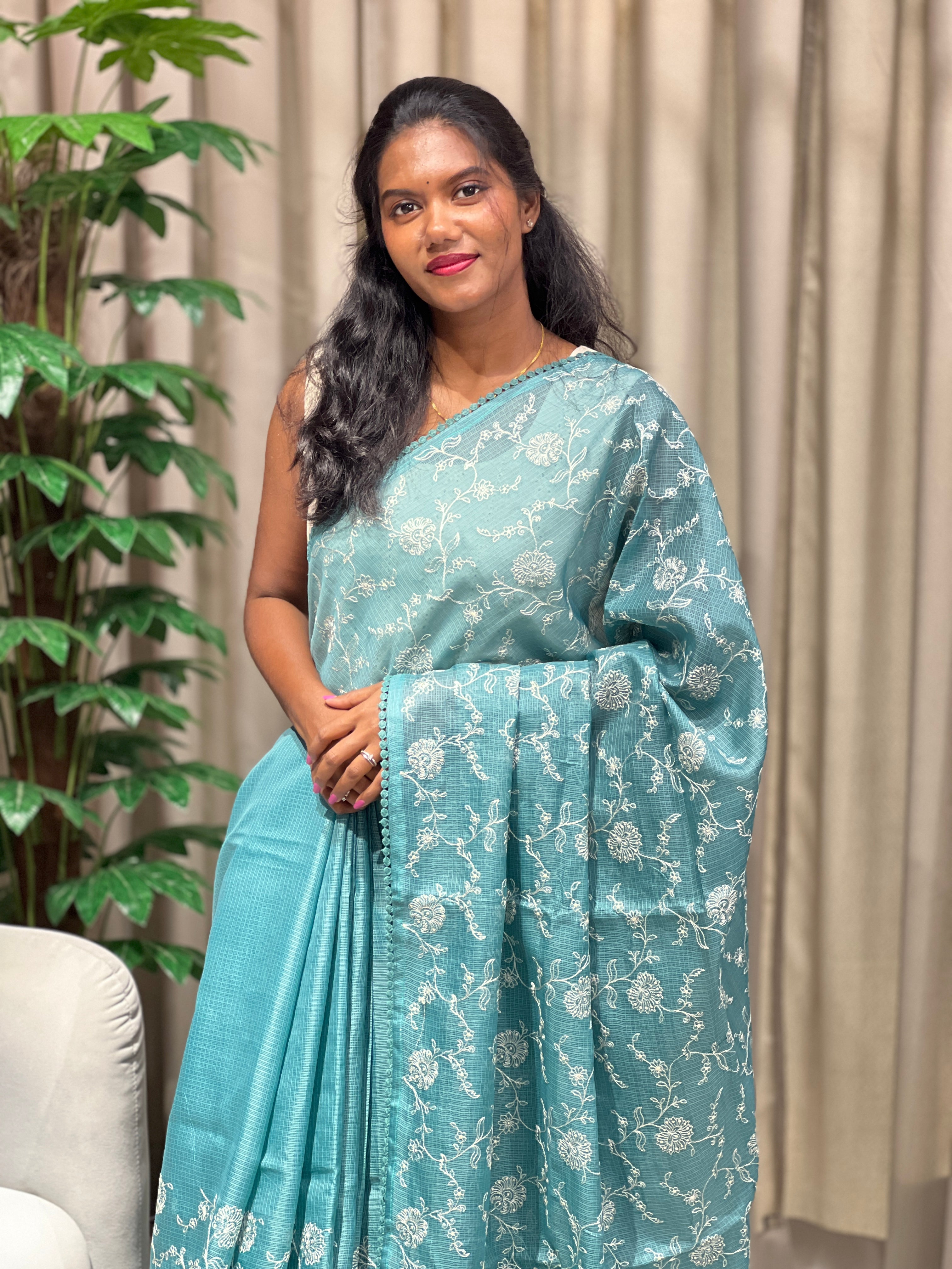 Floral Jaal Embroidery Detailed Kota Saree | BLD2074