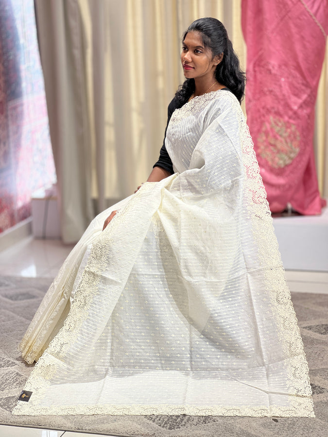 Floral & Cutwork Embroidery Detailed Silky Kota Saree | BLD776