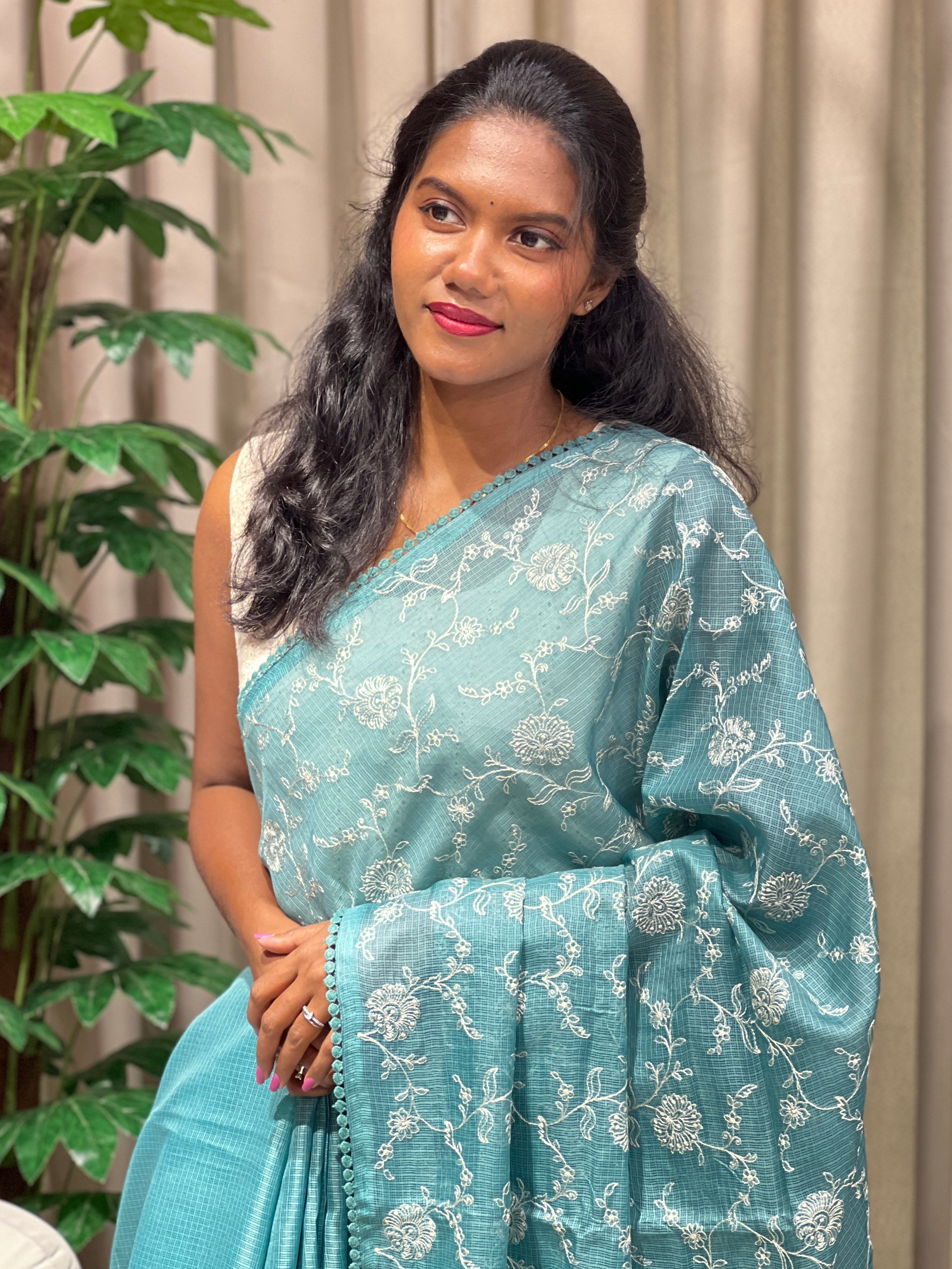 Floral Jaal Embroidery Detailed Kota Saree | BLD2074