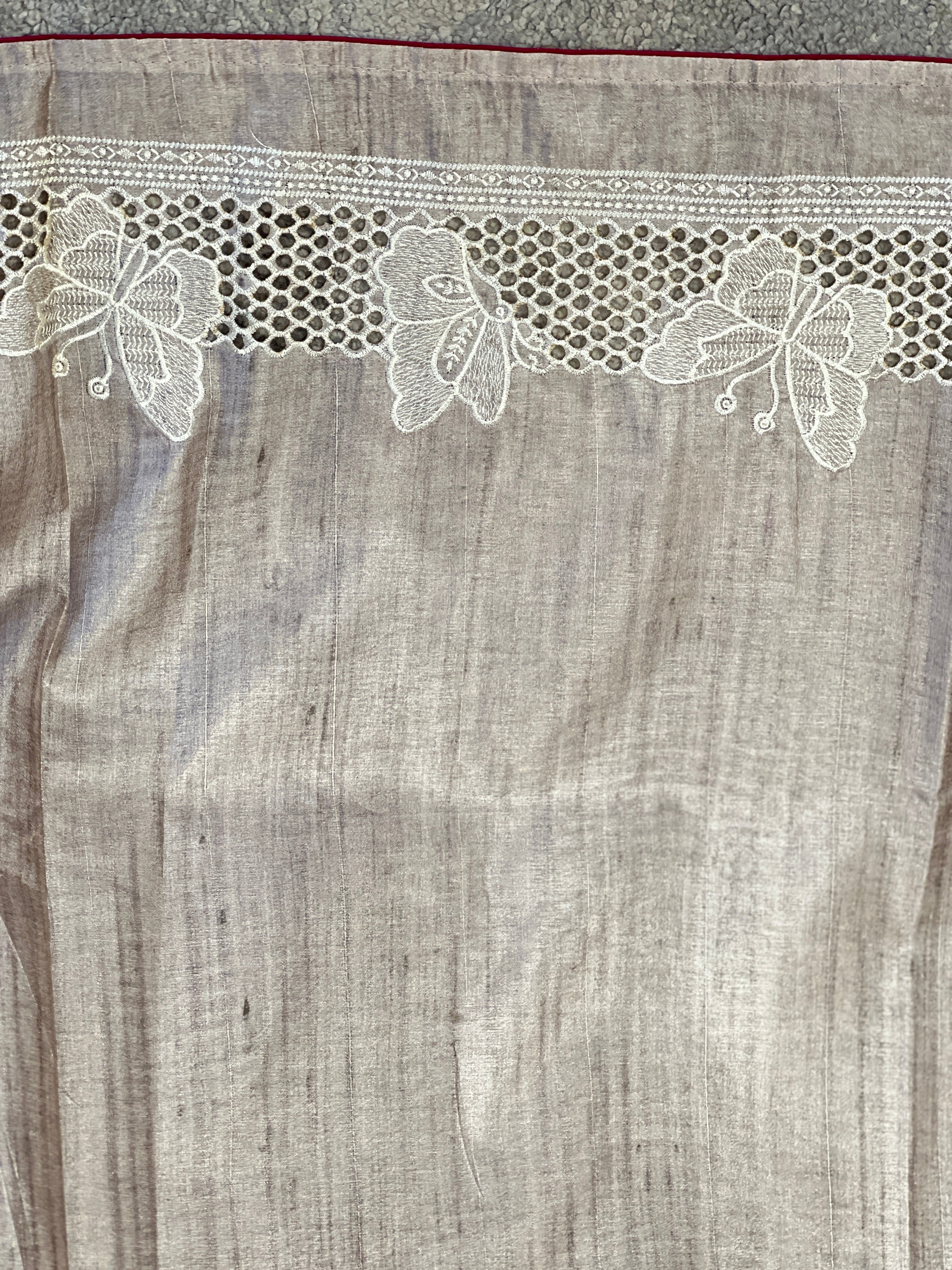 Printed  Embroidery & Cutwork Detailed Semi Tussar Saree | SVF170
