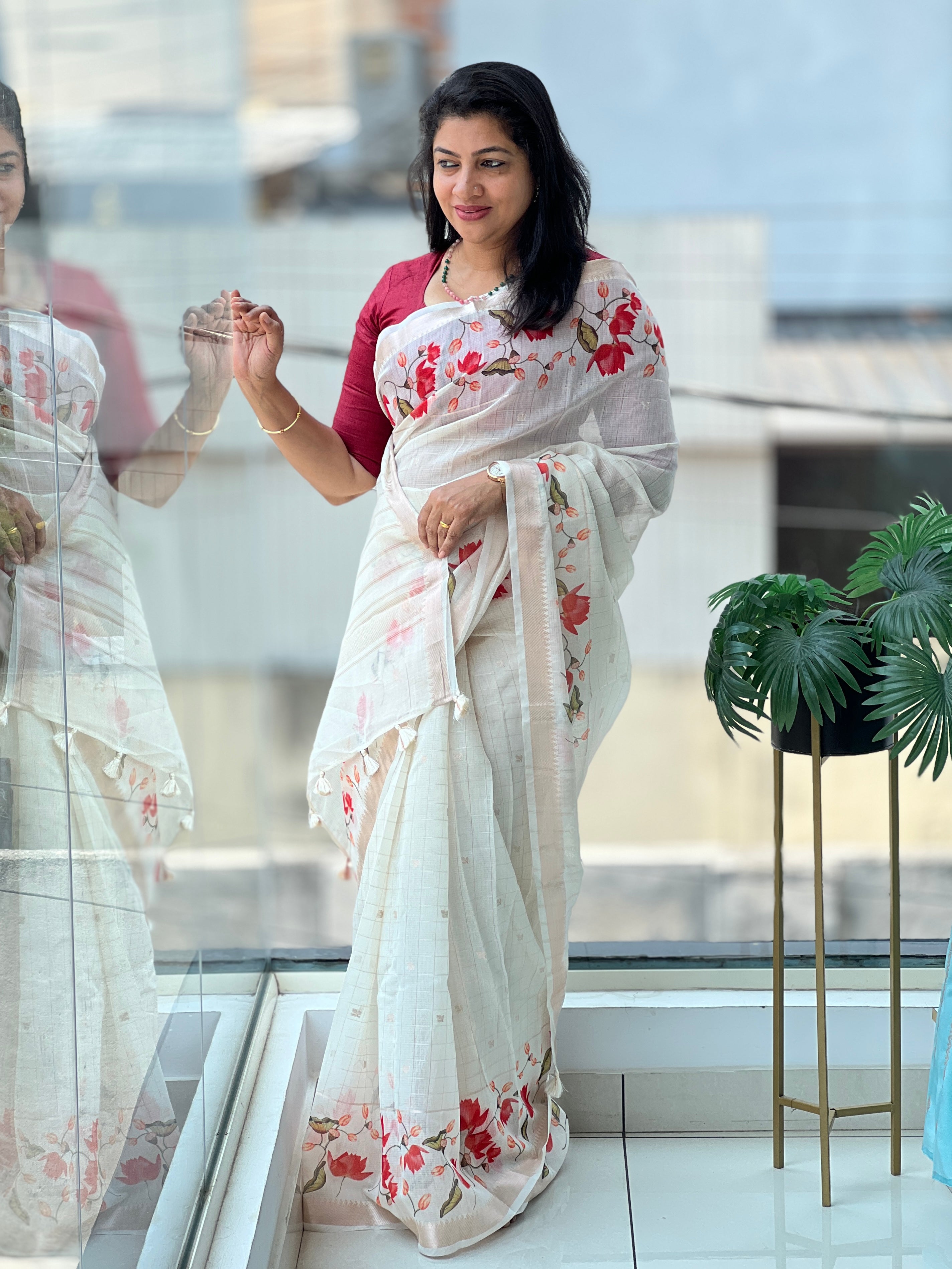 Floral Digital Printed Chanderi Finish Saree | MR180
