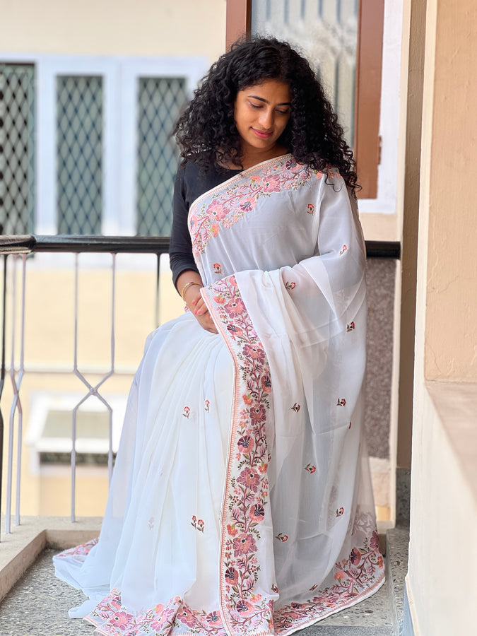 Floral Embroidered Georgette Saree | AHD1857