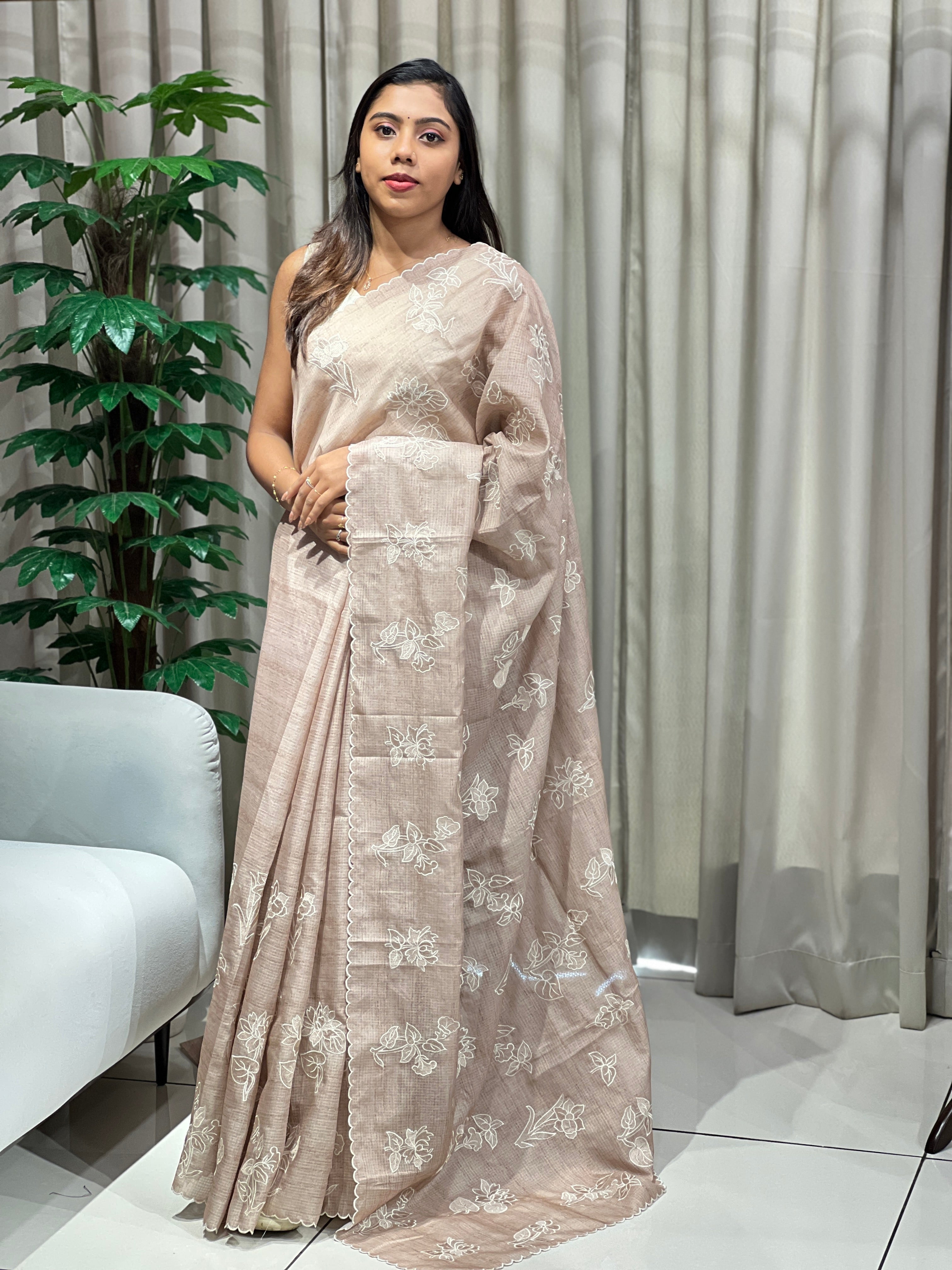 Floral Machine Embroidery Detailed Silky Kota Saree | BLD2084