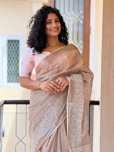 Point Embroidery Pattern  Bhagalpuri Linen Saree | RP369