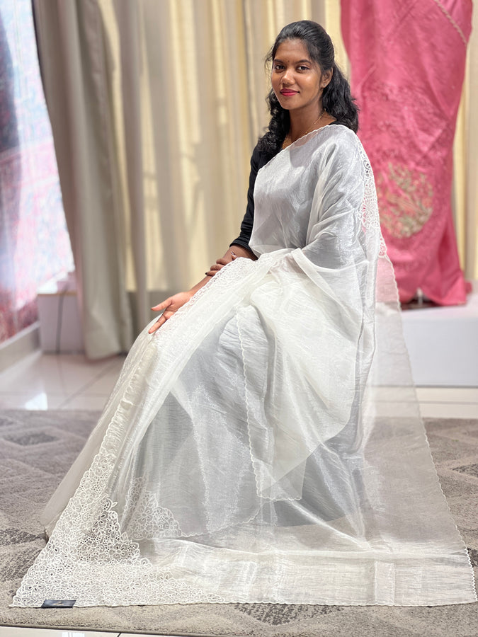 Placement Cut Work Detailed Glass Organza Saree | BLD499