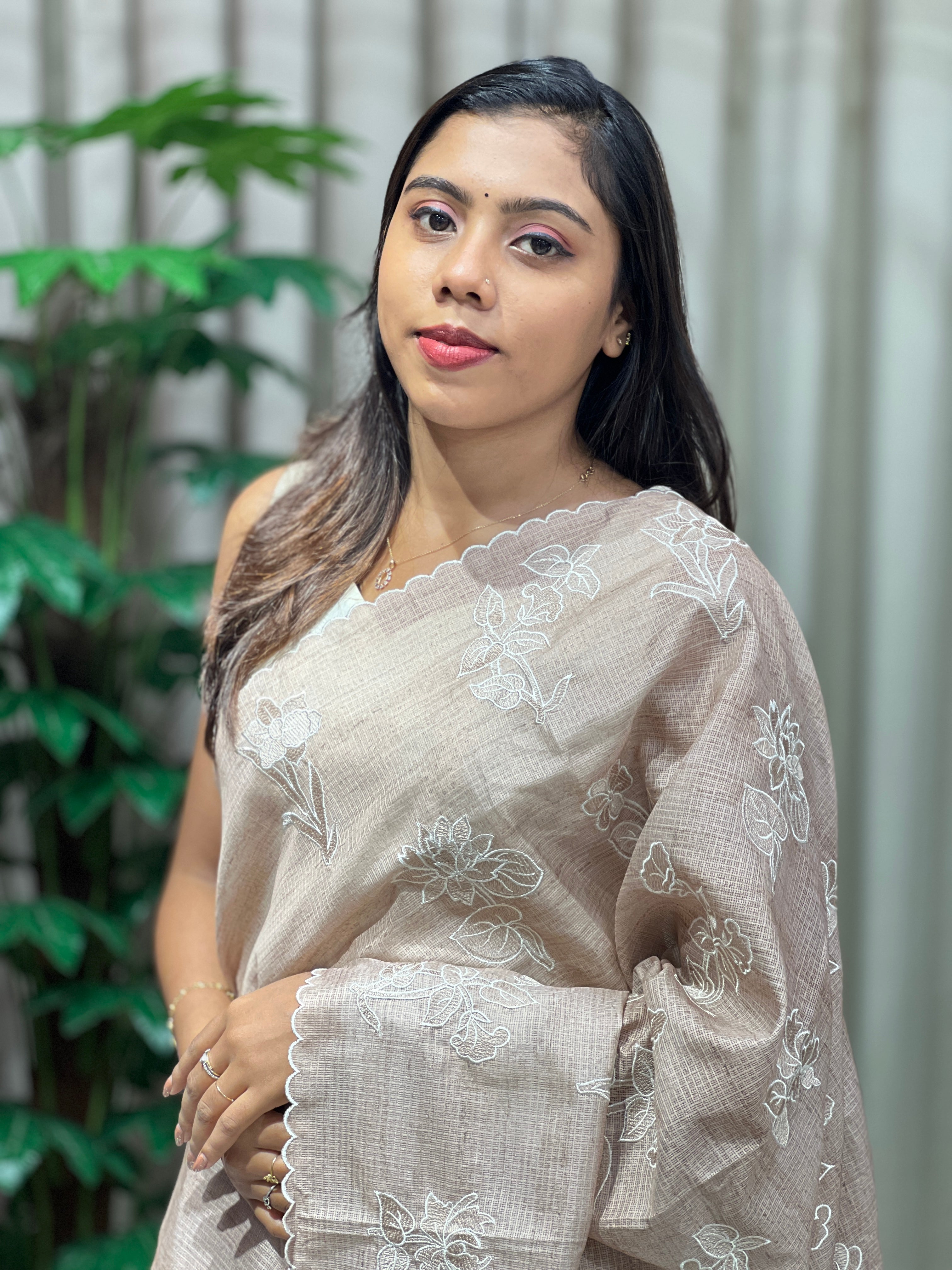 Floral Machine Embroidery Detailed Silky Kota Saree | BLD2084