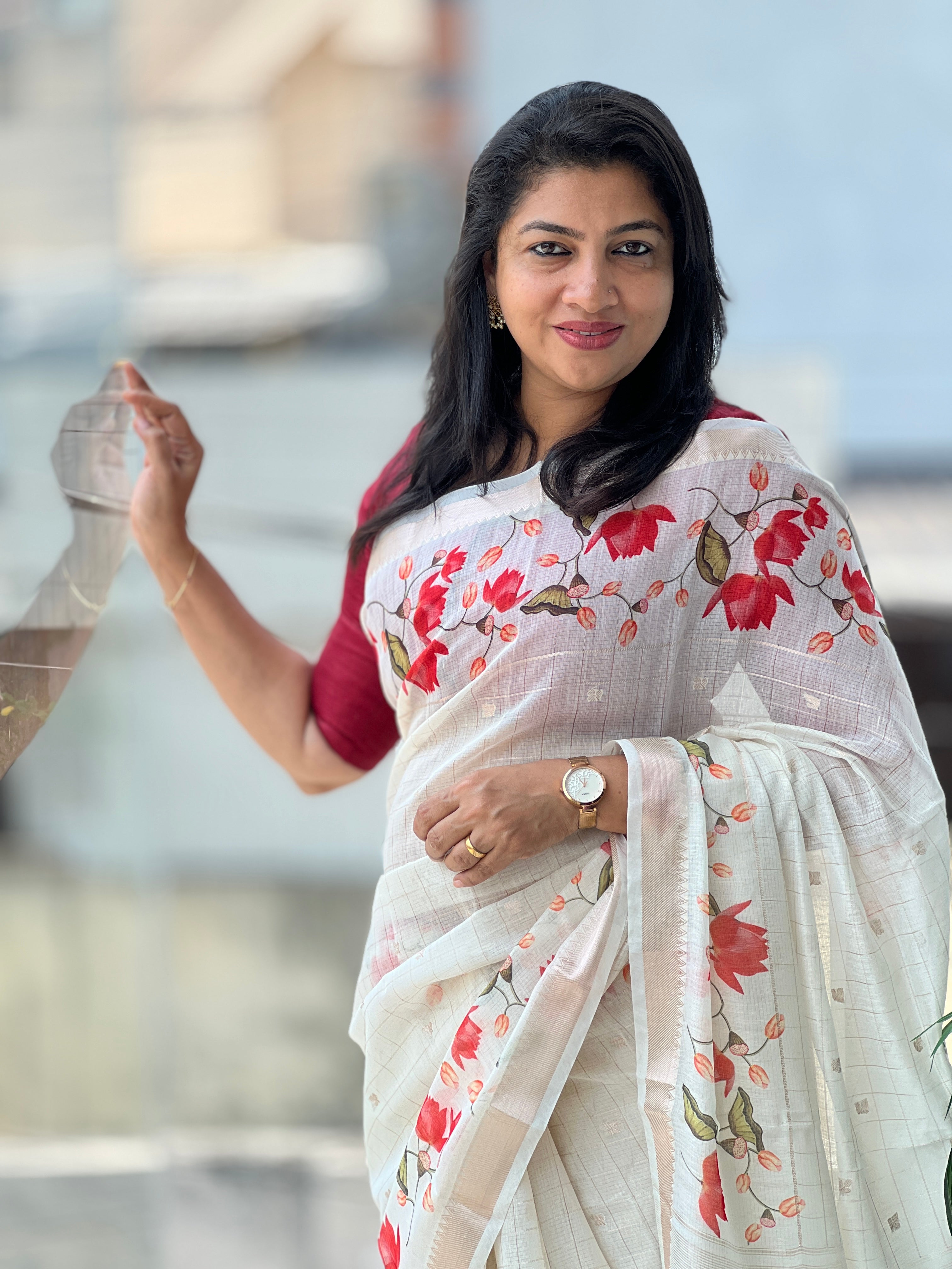 Floral Digital Printed Chanderi Finish Saree | MR180
