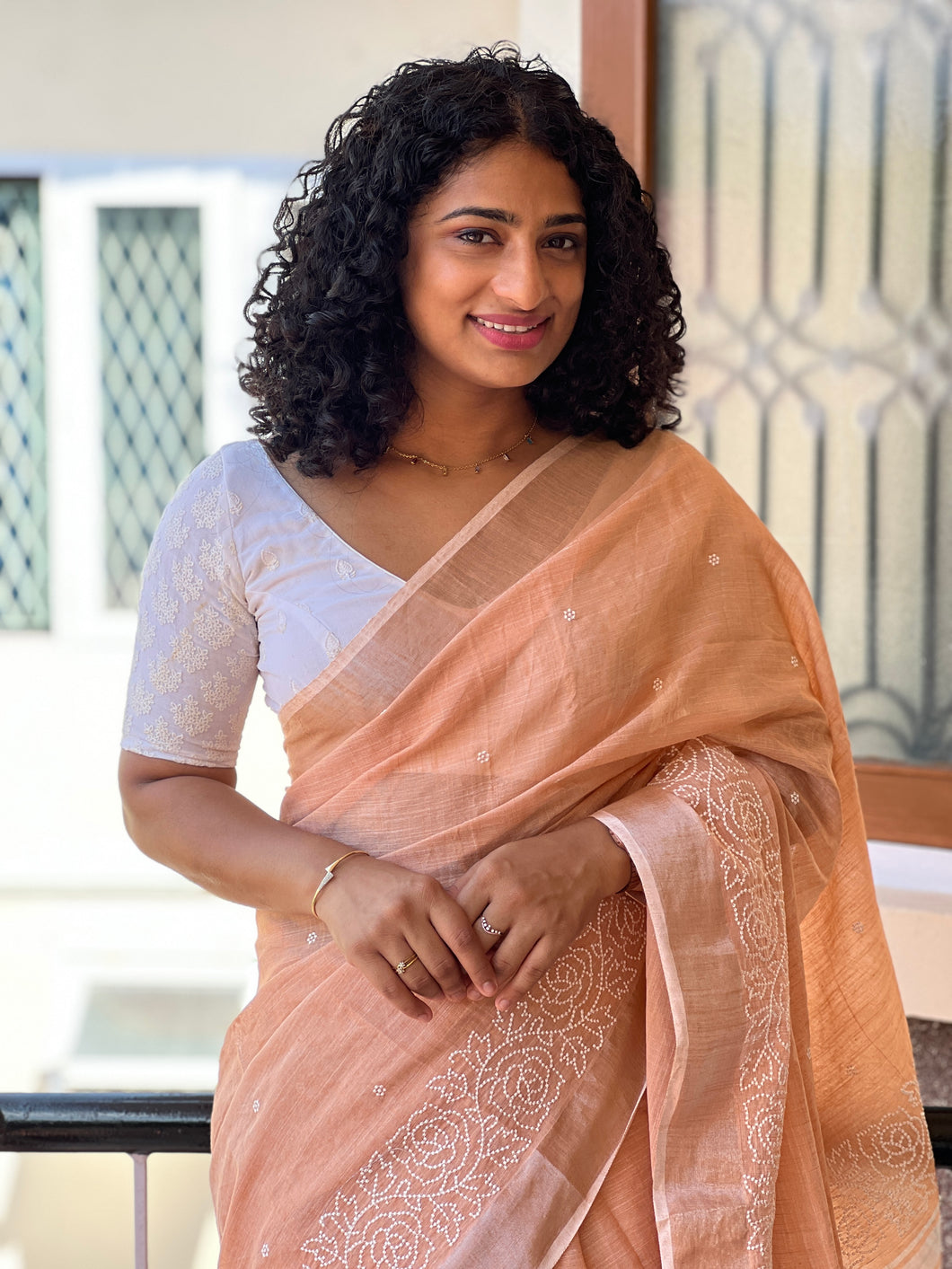 Point Embroidery With Floral Design Bhagalpuri Linen Saree | RP370