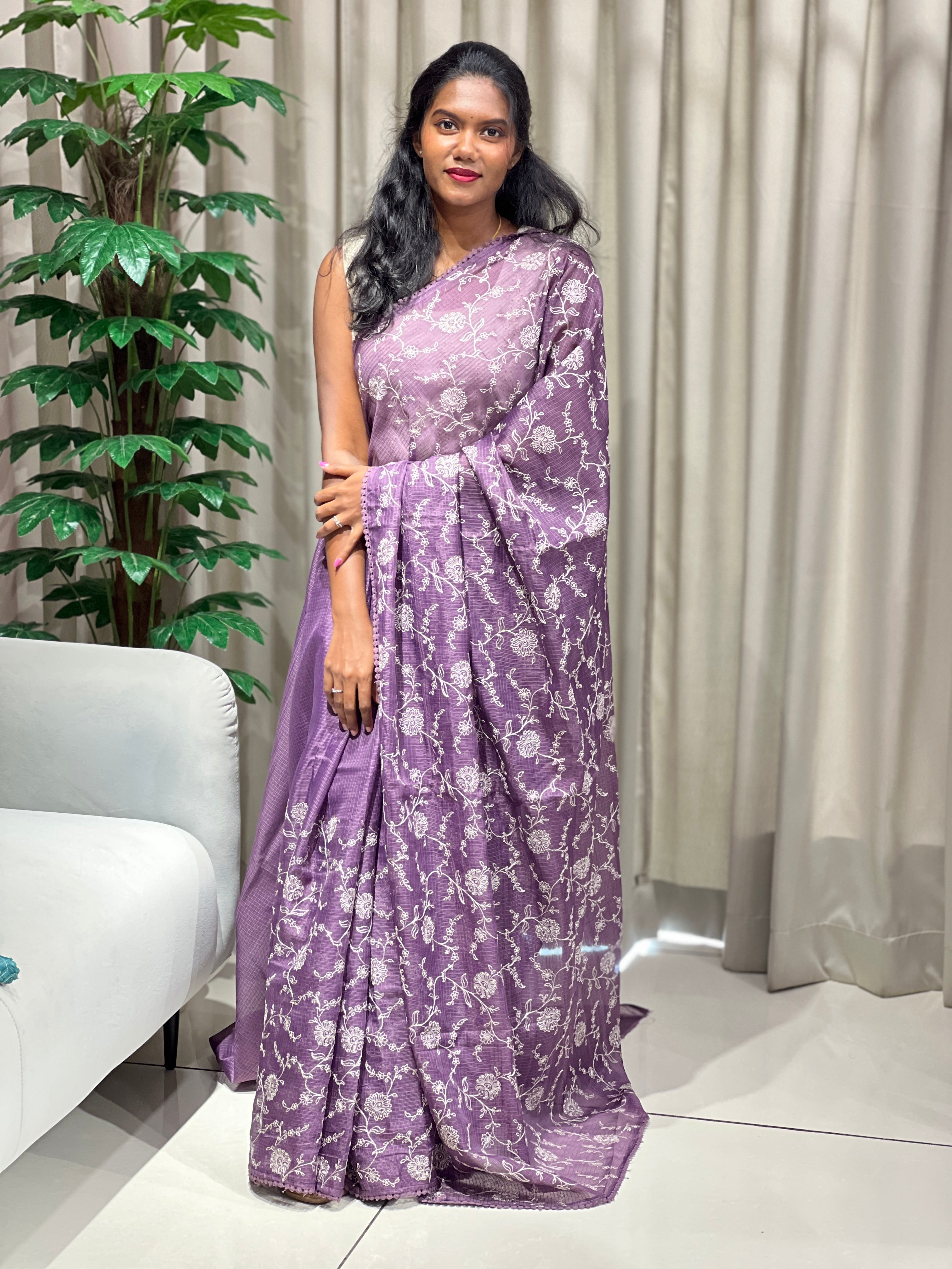 Floral Jaal Embroidery Detailed Kota Saree | BLD2073