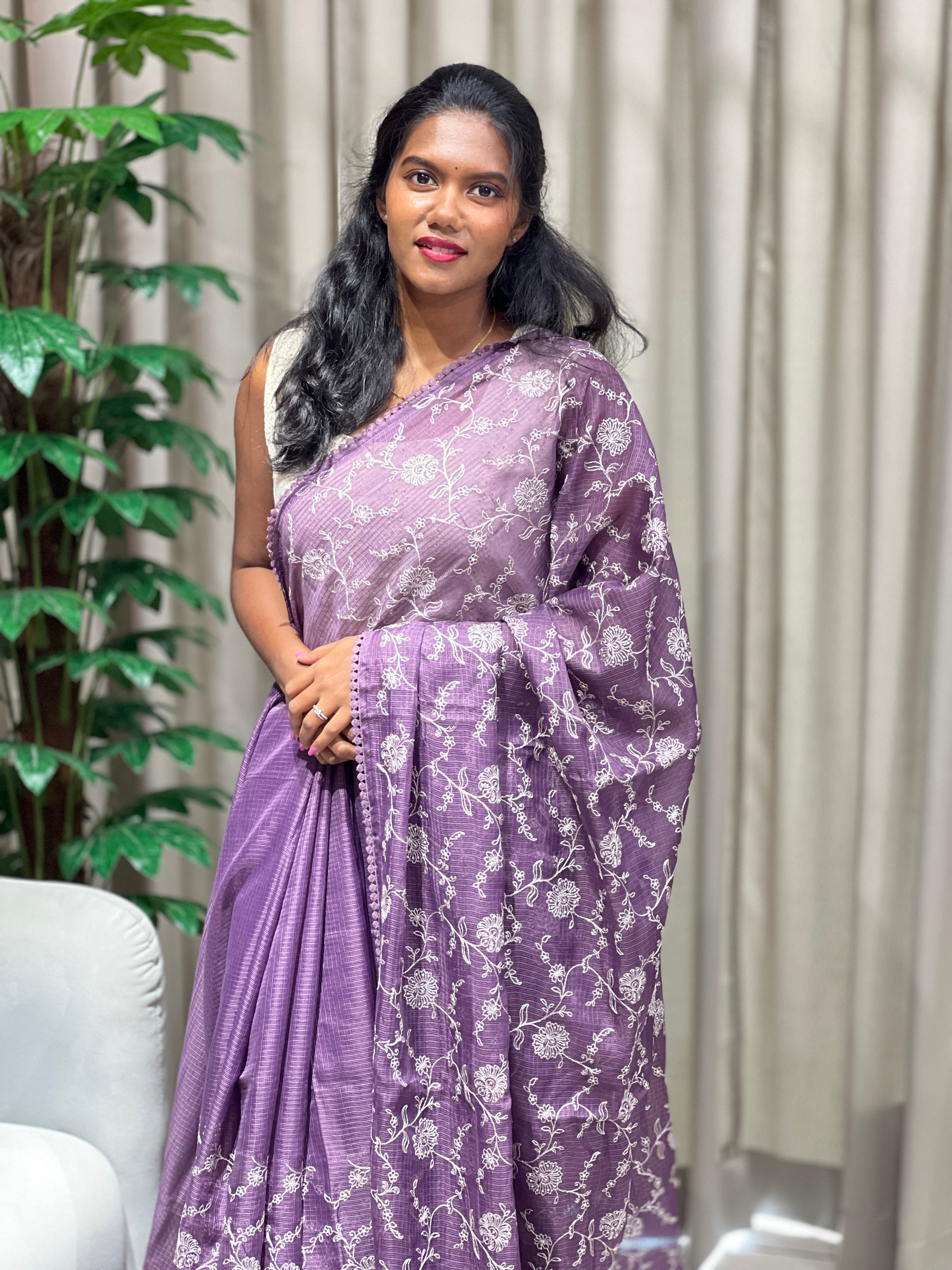 Floral Jaal Embroidery Detailed Kota Saree | BLD2073