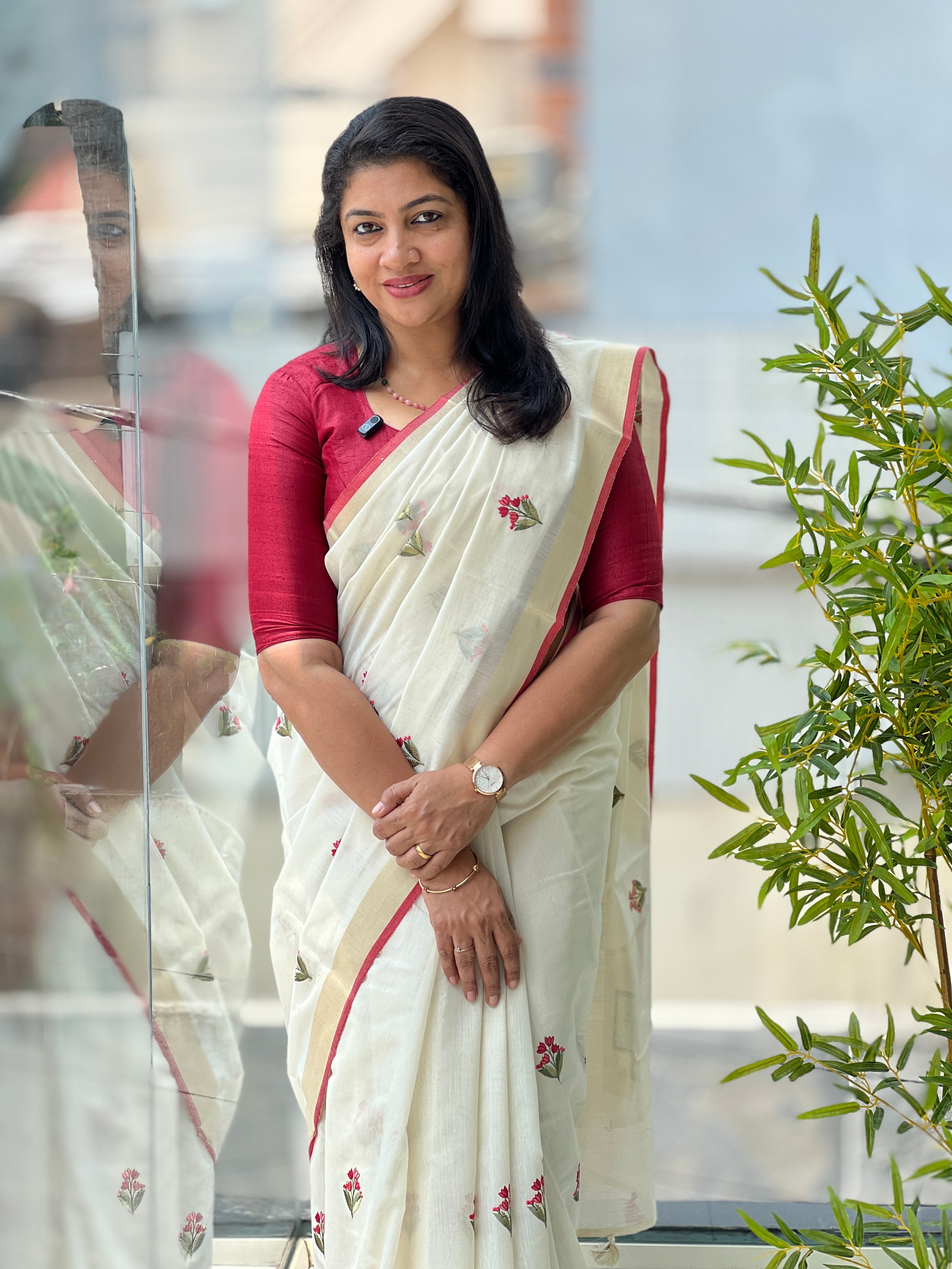 Floral Embroidery Detailed Chanderi Saree | MR412