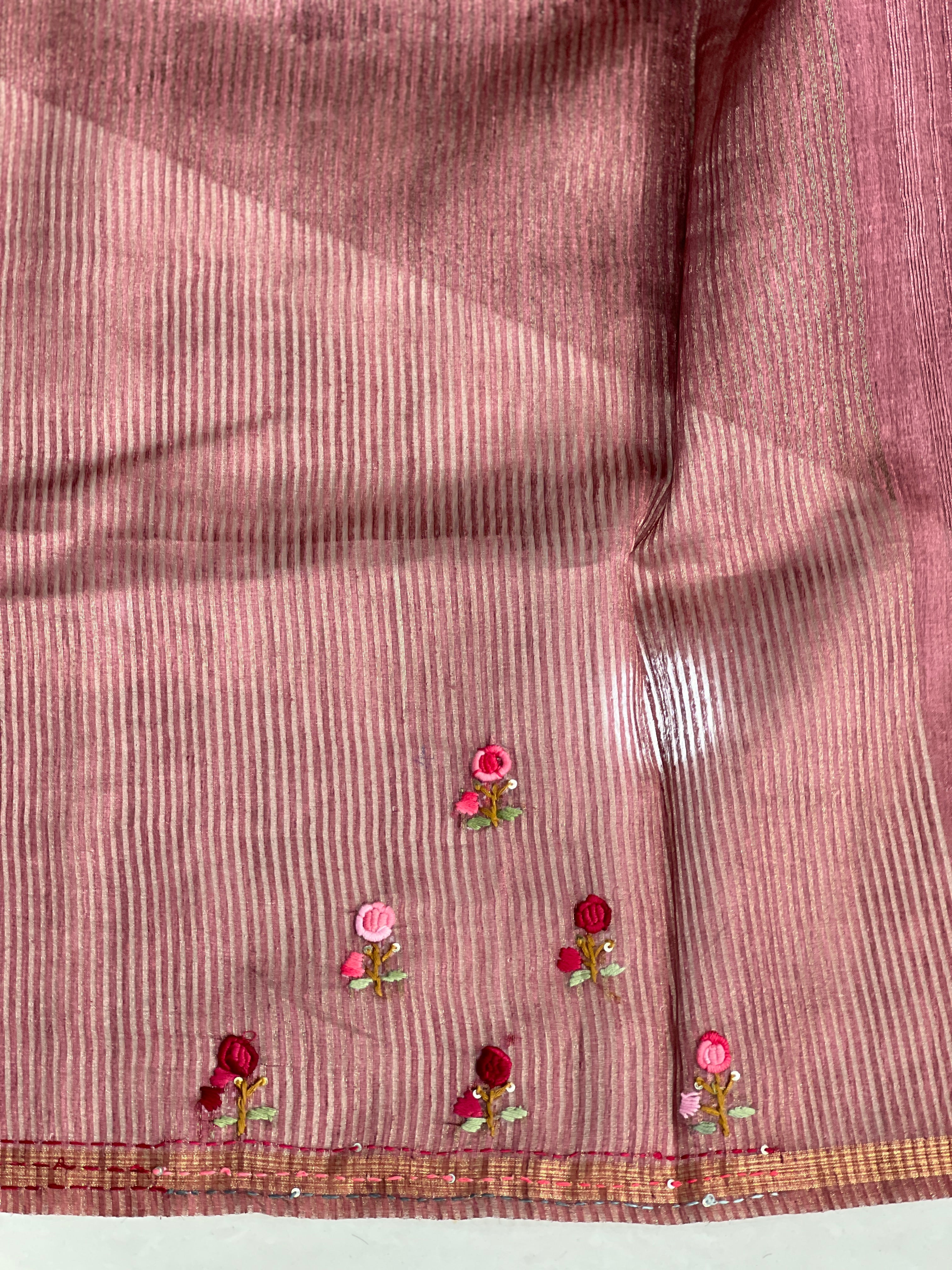 Hand Embroidery With Sequence Detailed Semi Tussar Saree | BLD685