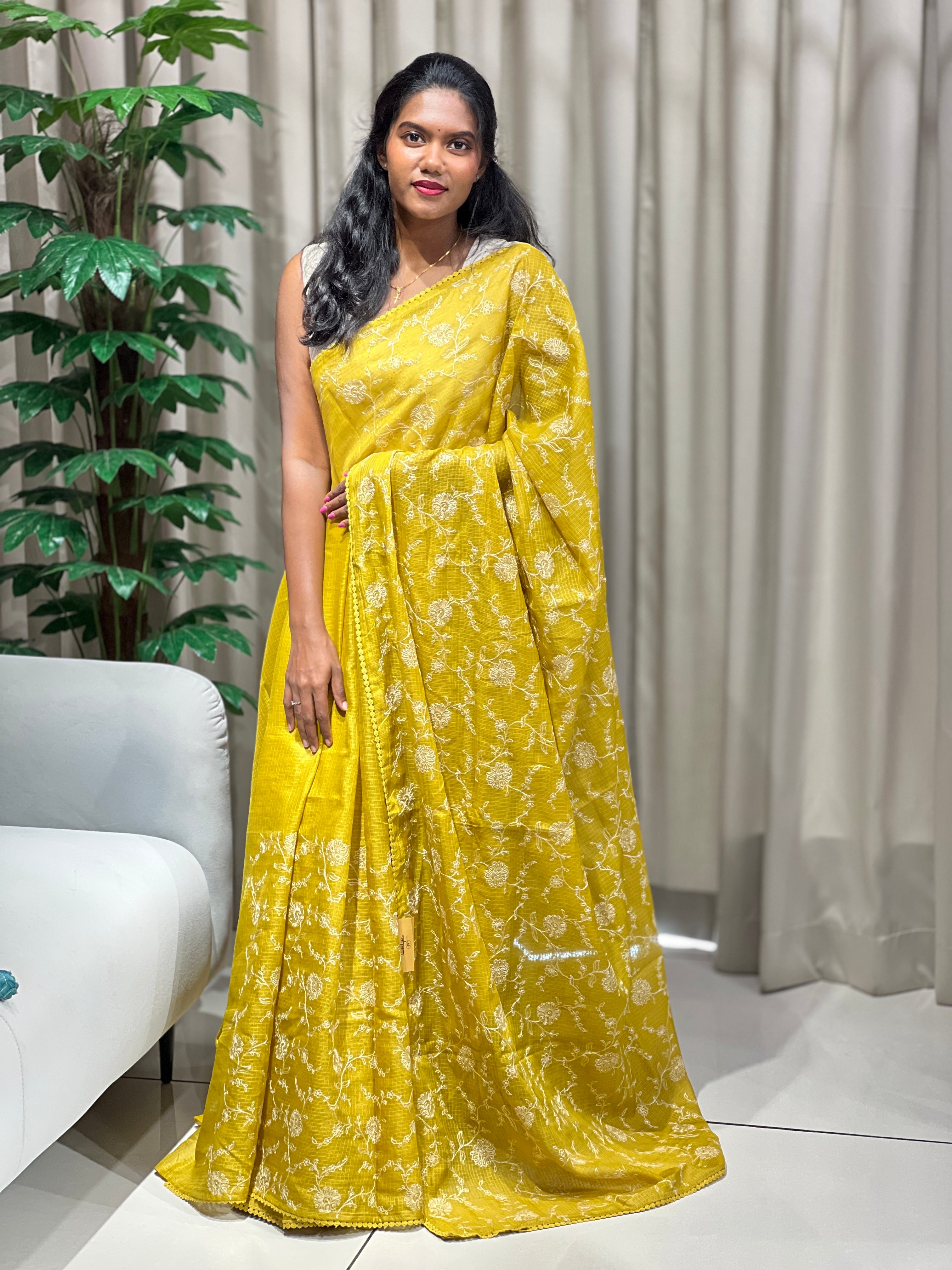 Floral Jaal Embroidery Detailed Kota Saree | BLD2072