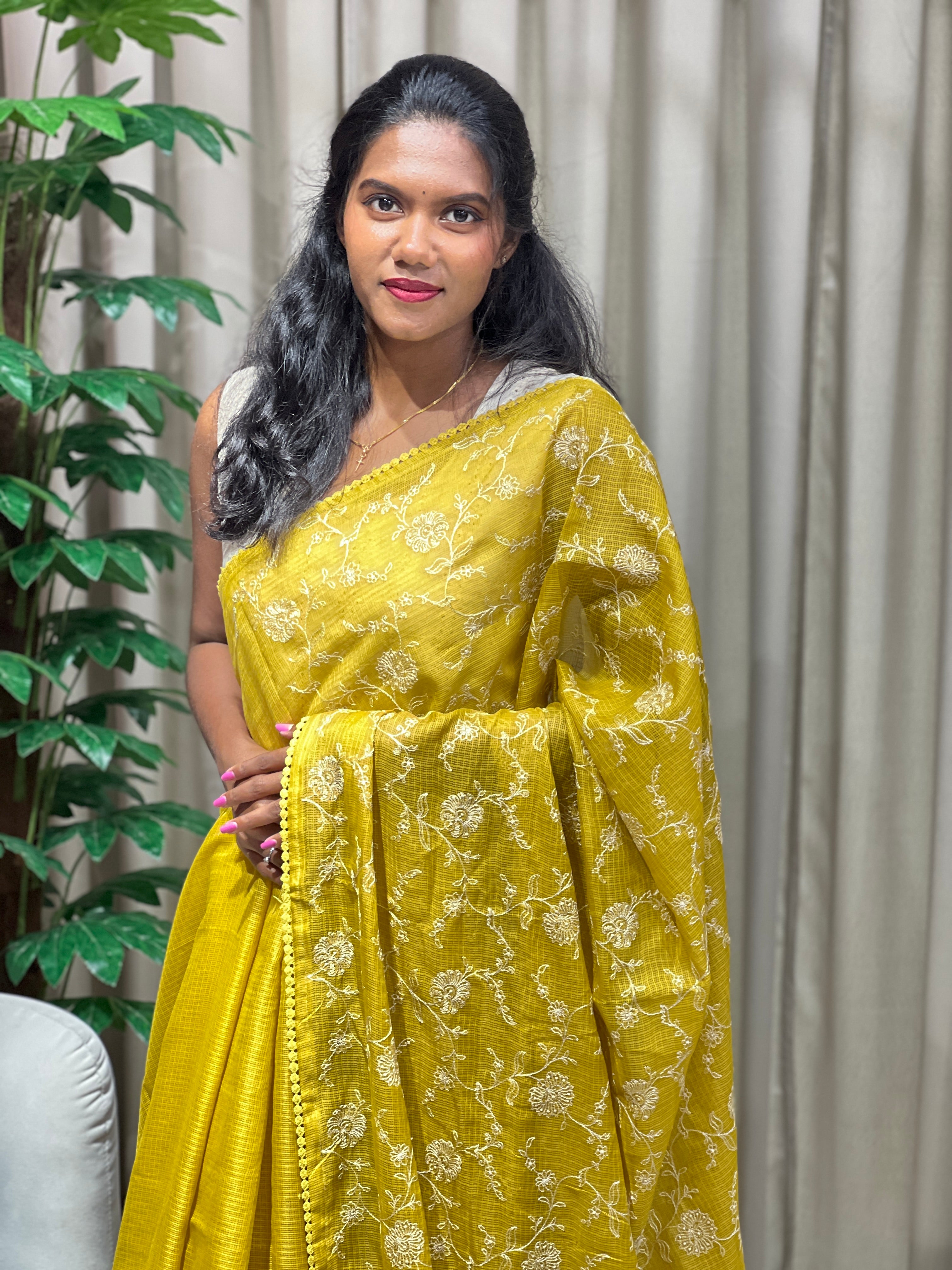 Floral Jaal Embroidery Detailed Kota Saree | BLD2072