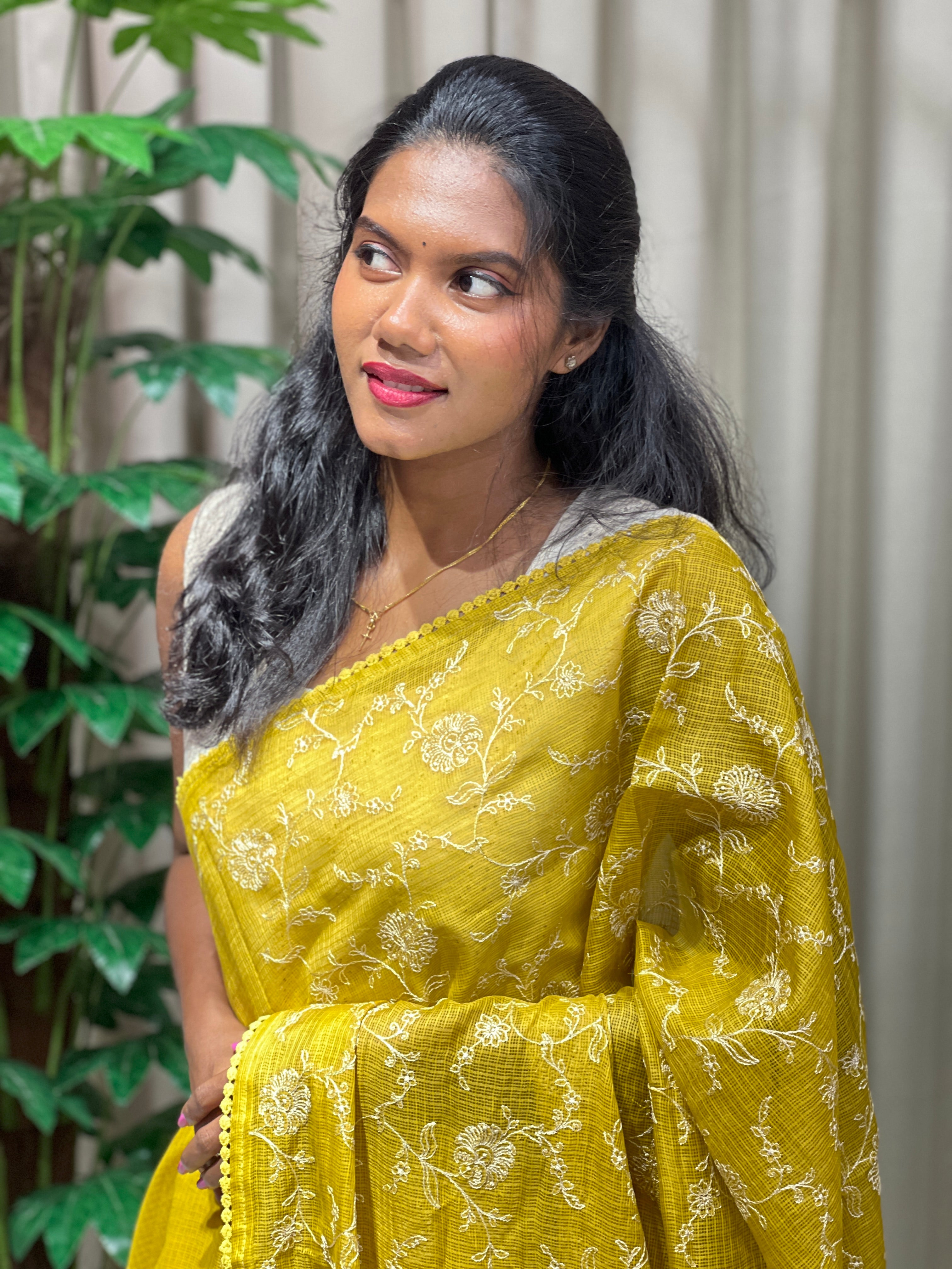 Floral Jaal Embroidery Detailed Kota Saree | BLD2072