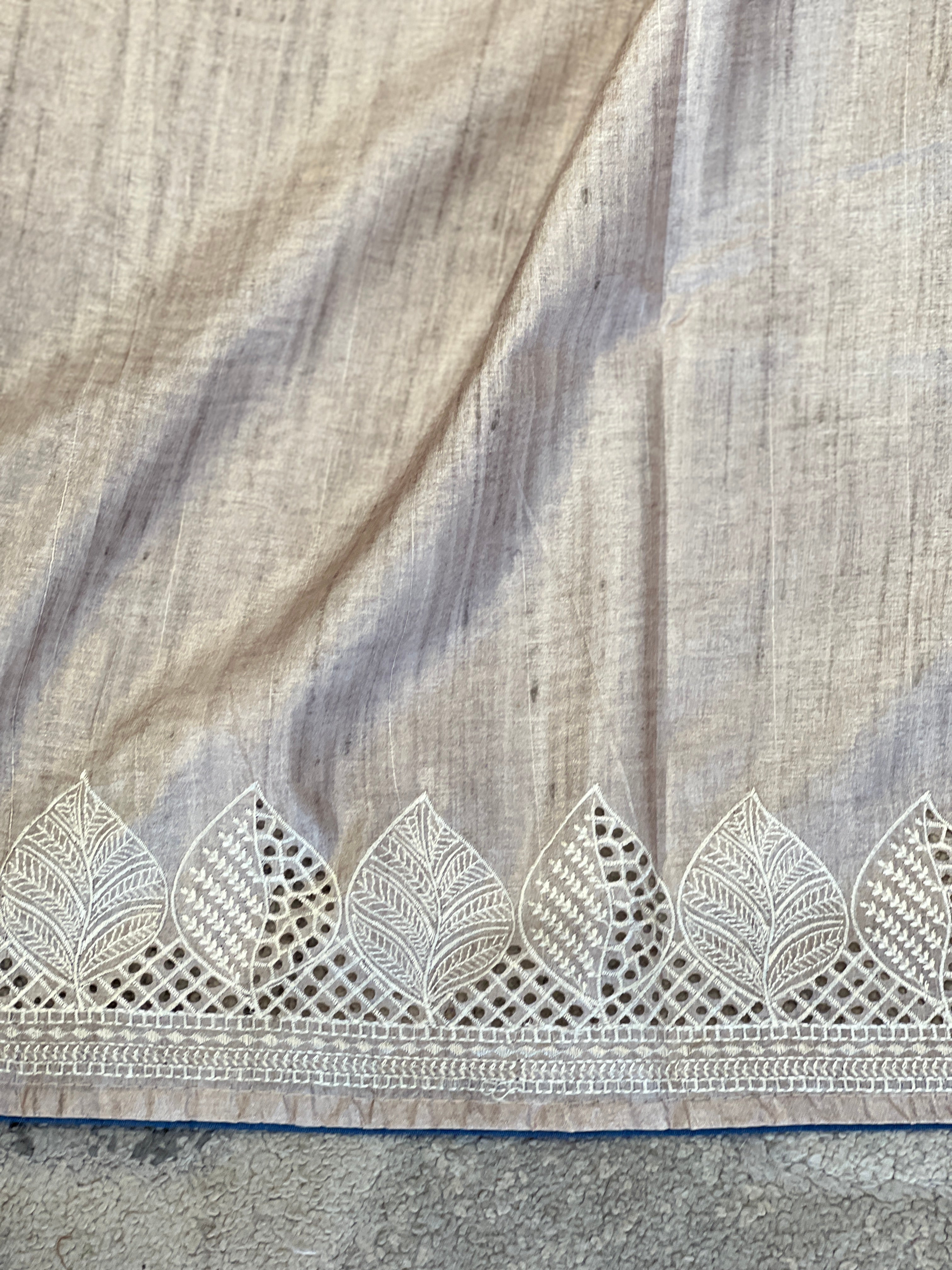 Printed Embroidery & Cutwork Detailed Semi Tussar Saree | SVF169