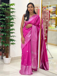 Floral Embroidery Bhagalpuri Linen Saree | NHH453