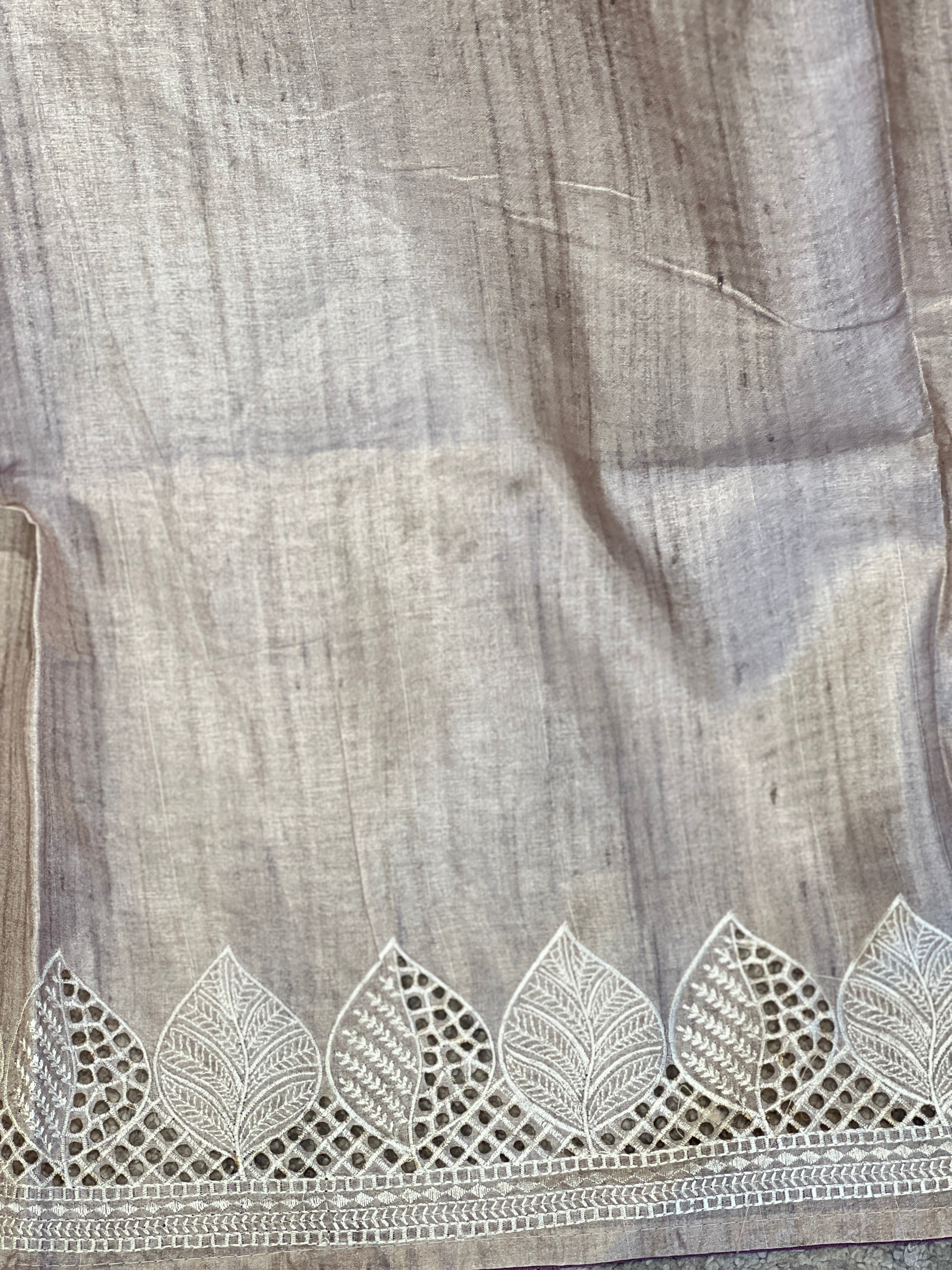 Printed Embroidery & Cutwork Detailed Semi Tussar Saree | SVF168