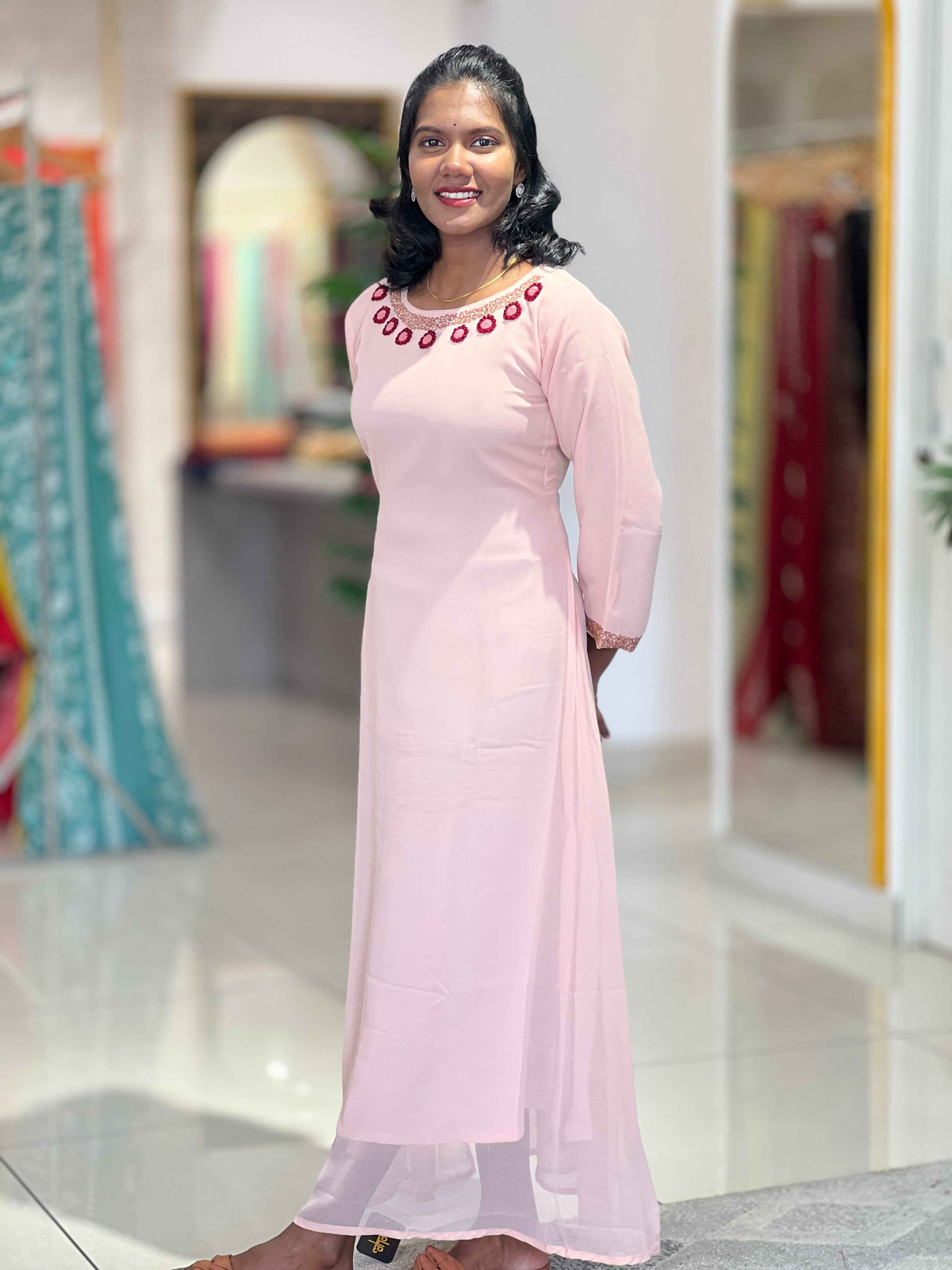 Embroidery Yoke Detailed Georgette Kurta | NI163