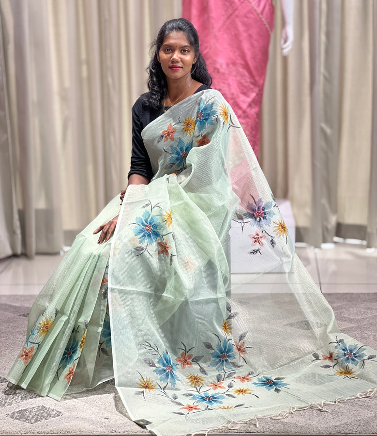 Floral Print With Embroidery Detailed Kota Saree | BLD565