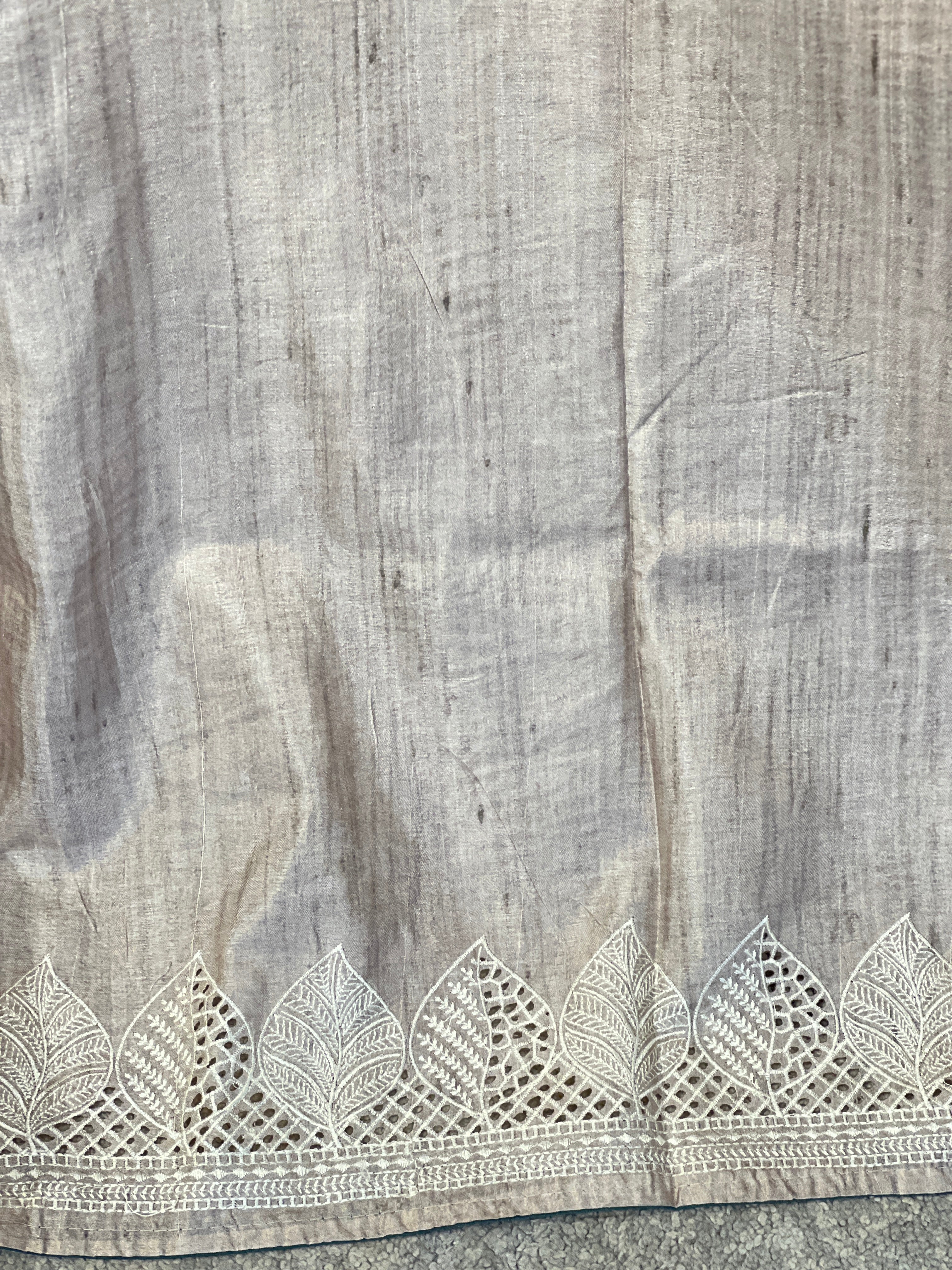 Printed Embroidery & Cutwork Detailed Semi Tussar Saree | SVF167