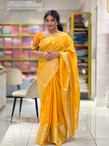 Floral Embroidery Bhagalpuri Linen Saree | NHH451