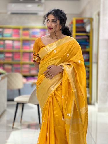 Floral Embroidery Bhagalpuri Linen Saree | NHH451