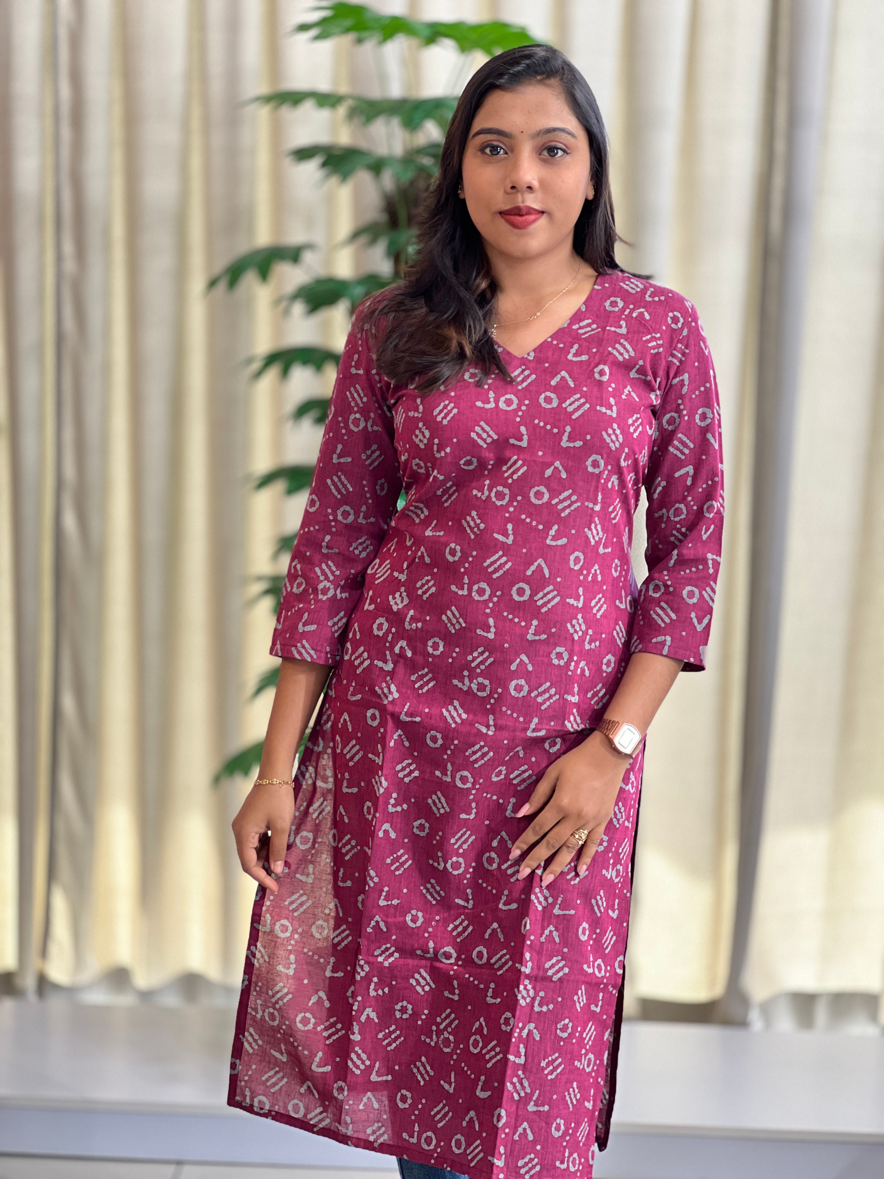 Batik Inspired Printed Cotton Kurta | DNT733