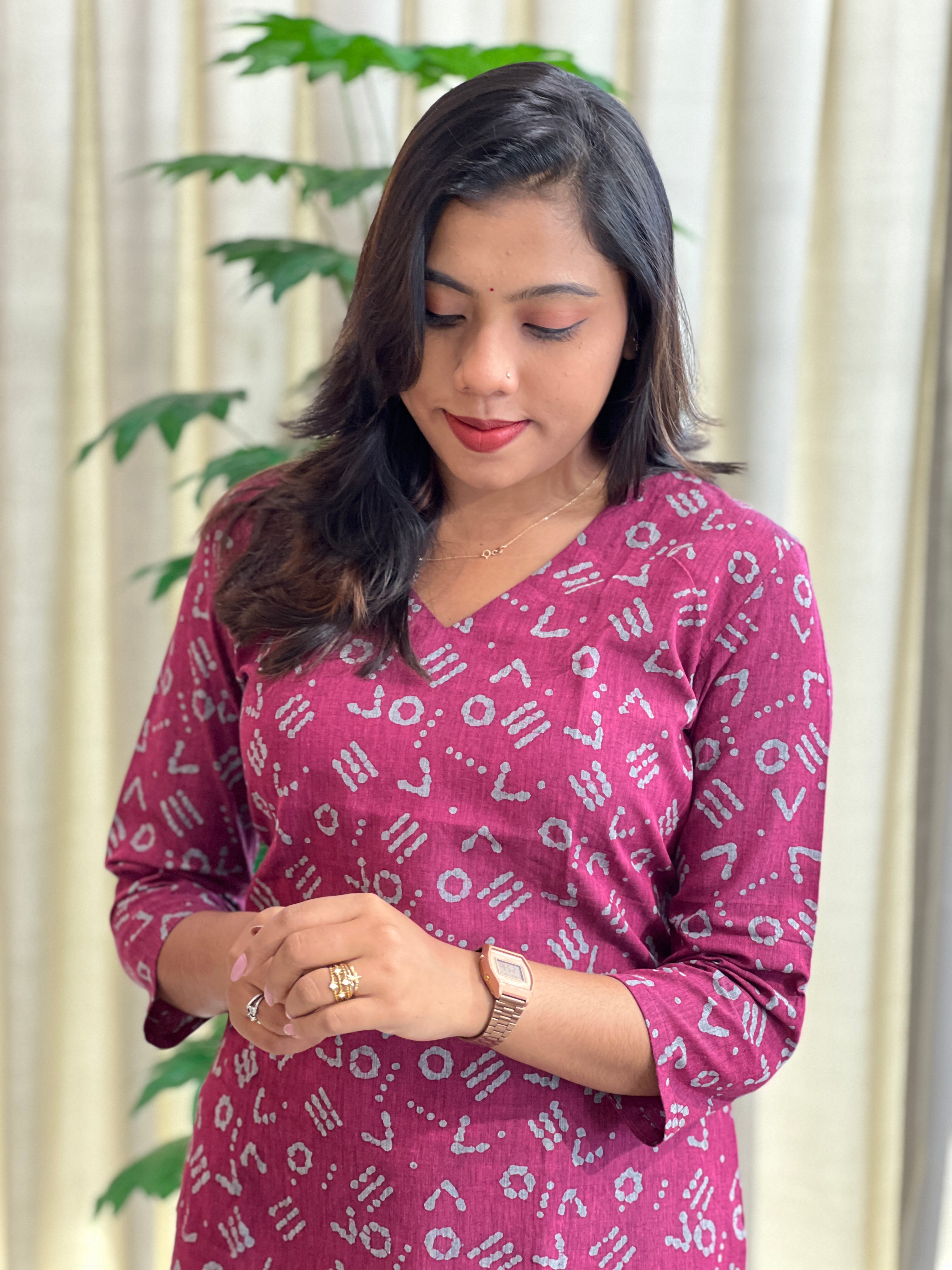 Batik Inspired Printed Cotton Kurta | DNT733