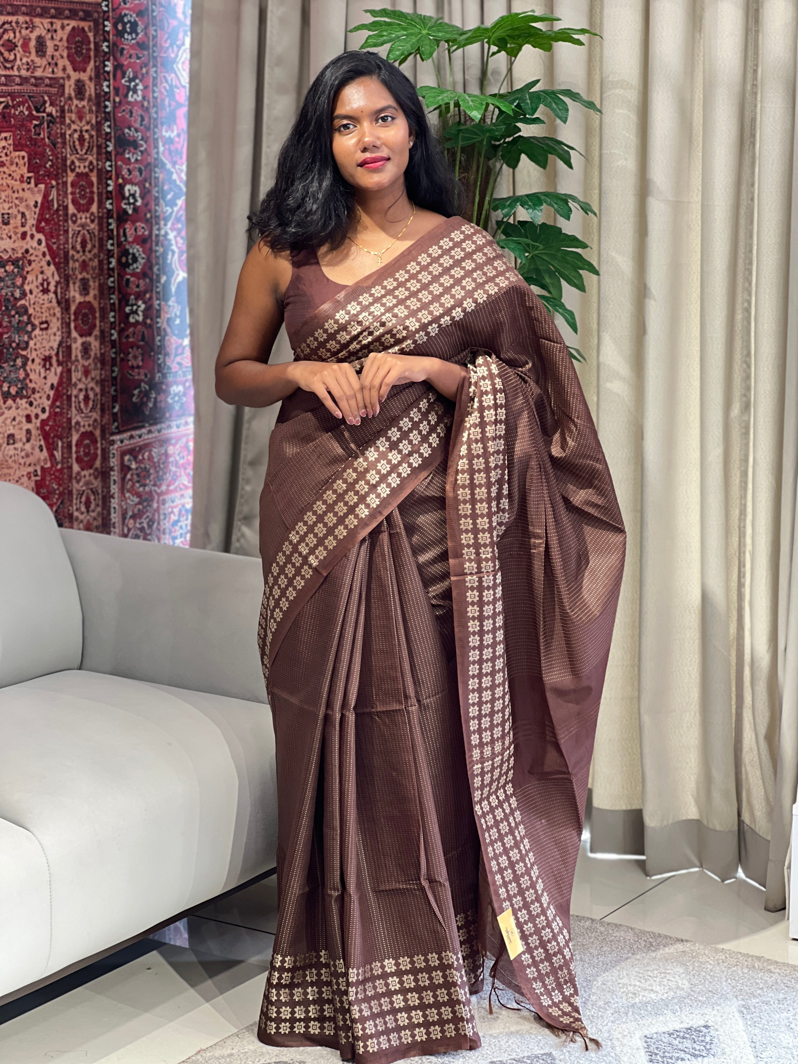 Thread Woven Floral Patterned Semi Tussar Saree | ACT1770